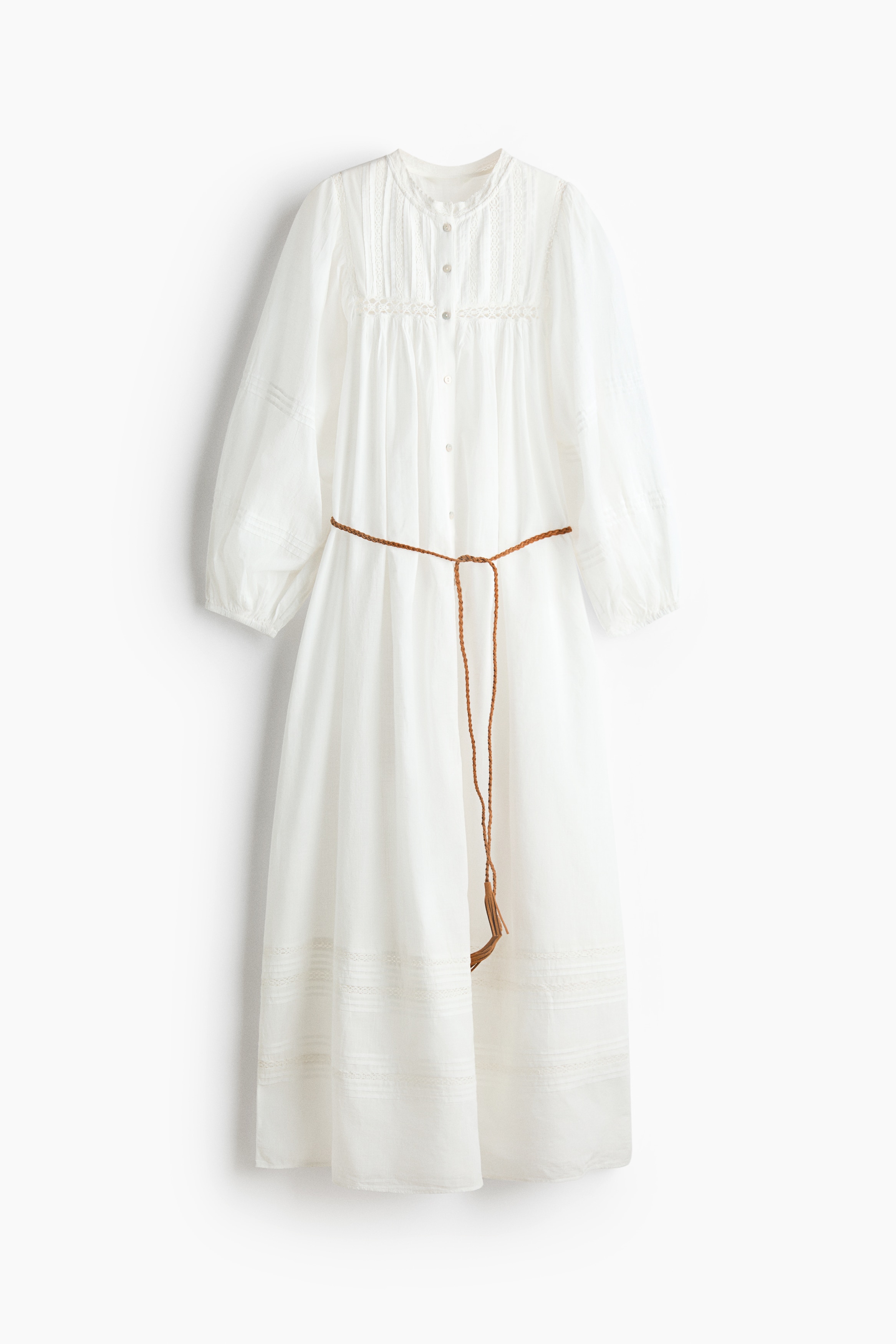 Oversized tie-belt tunic dress - White