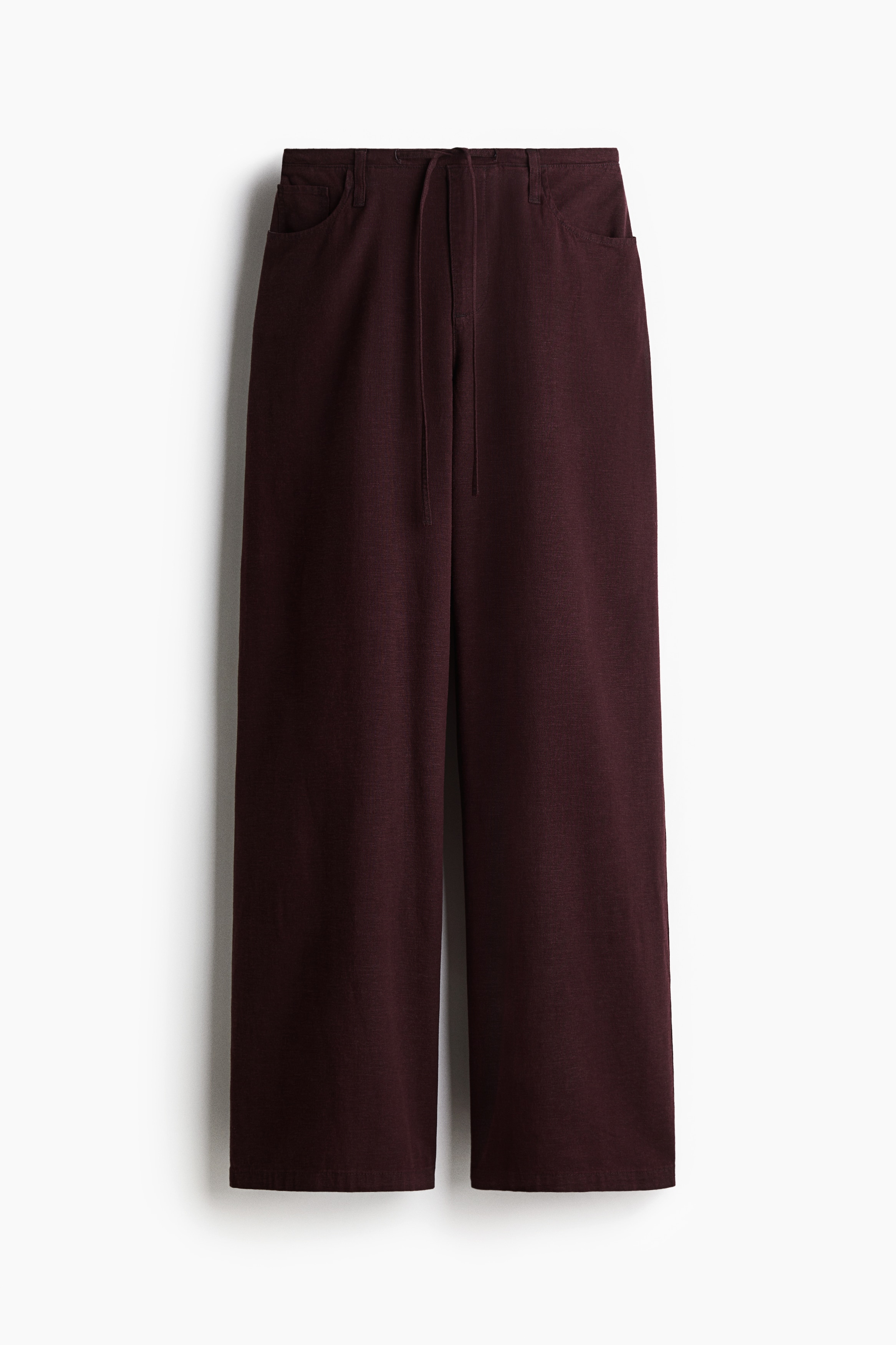 Pantaloni in misto lino con coulisse - Bordeaux