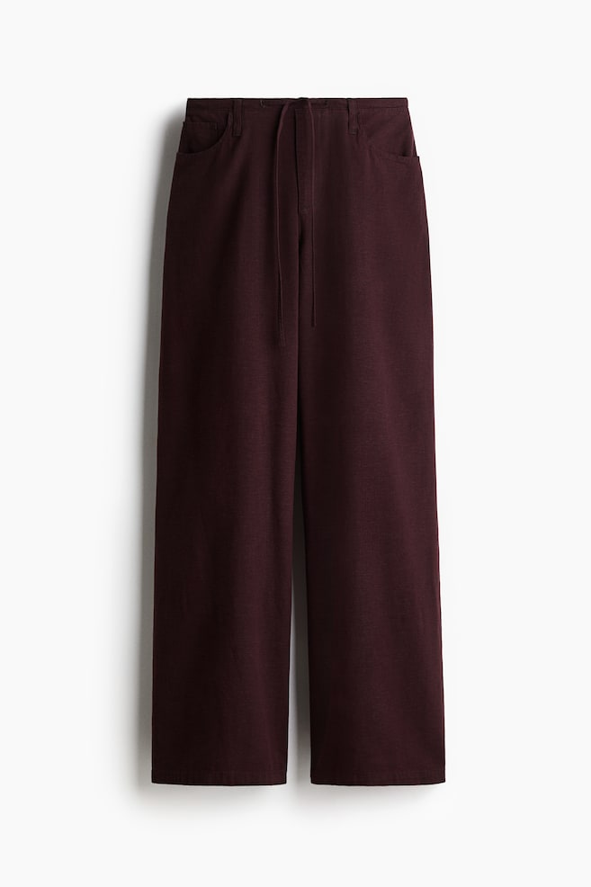 Linen-blend drawstring trousers - Burgundy - 1