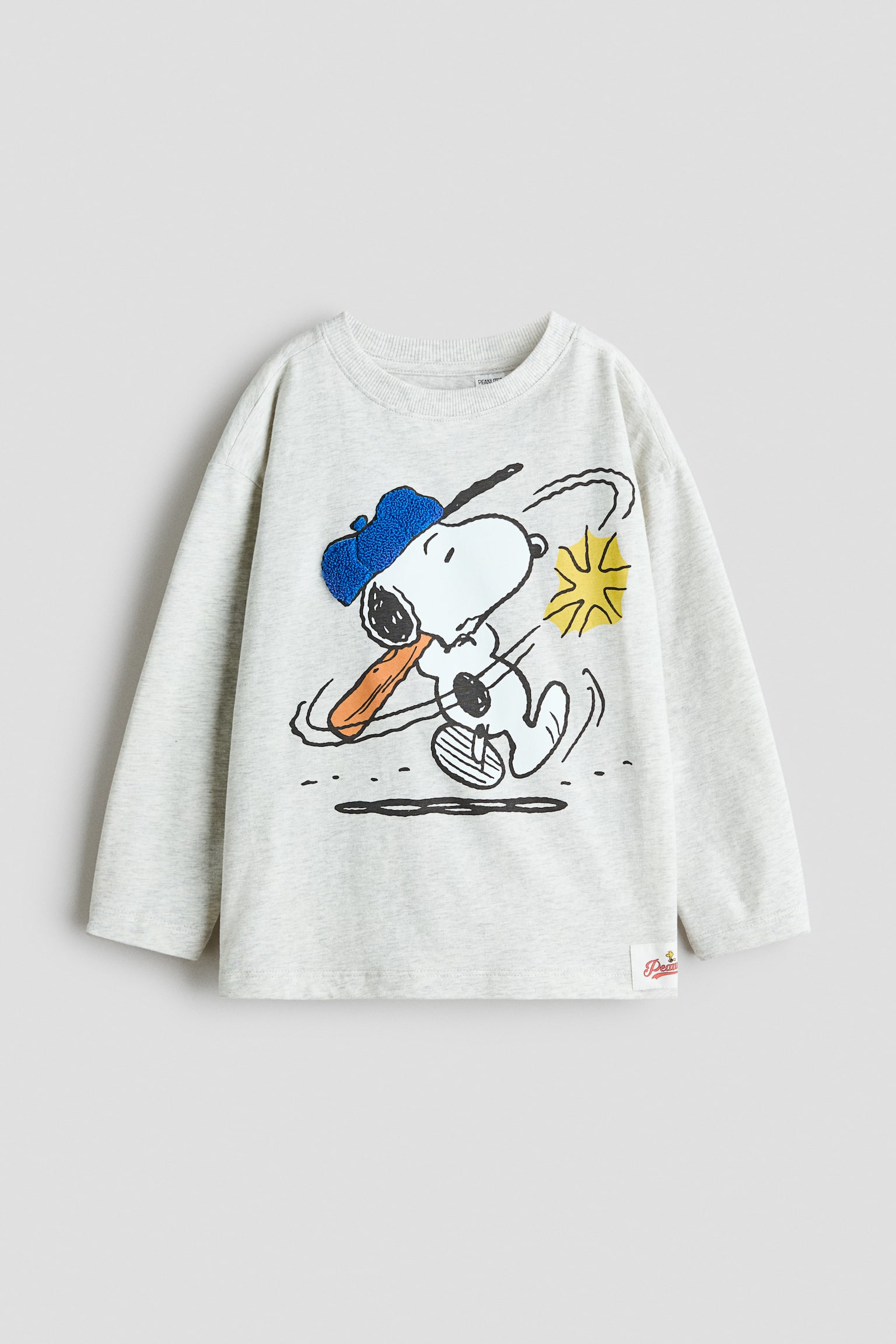 Printed long-sleeved T-shirt - Light grey marl/Snoopy