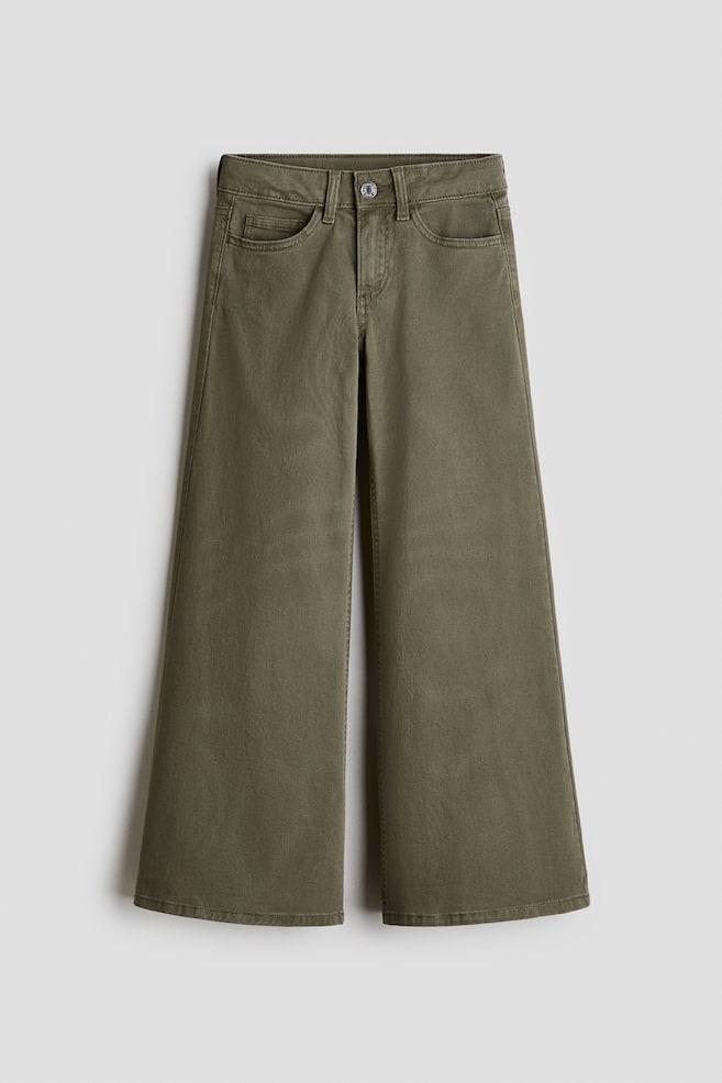 Wide-leg twill trousers - Khaki green/Dark grey/Dark pink - 1