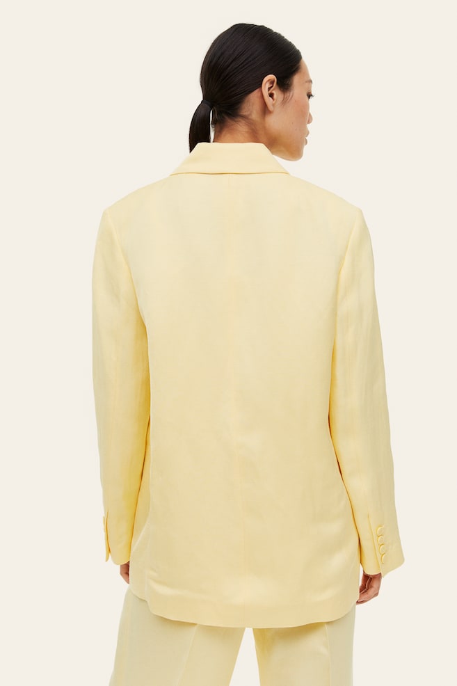 Double-breasted linen-blend blazer - Light yellow/White - 3