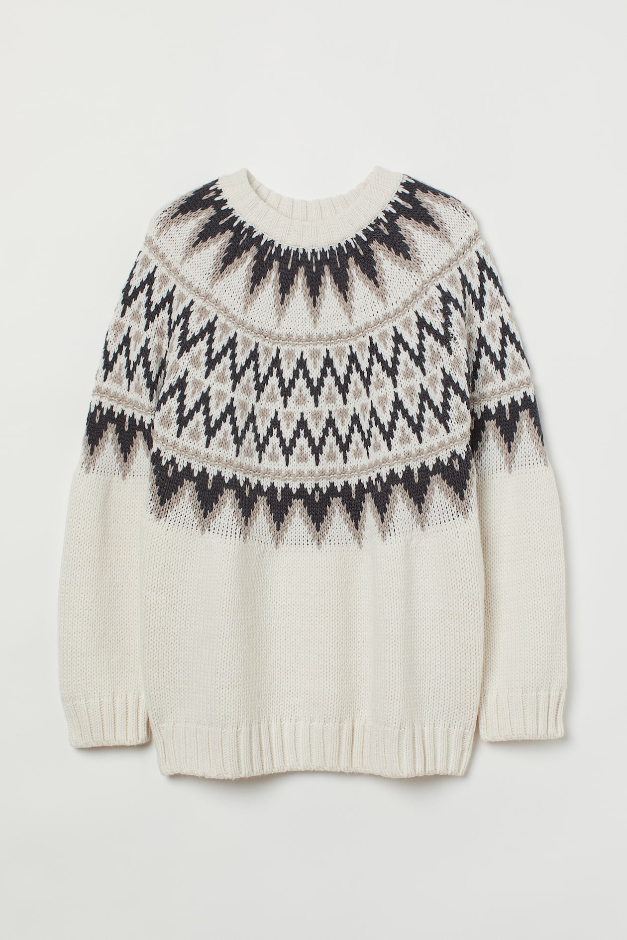 H&M+ Jacquard-knit jumper - Round neck - Long sleeve - White/Patterned ...