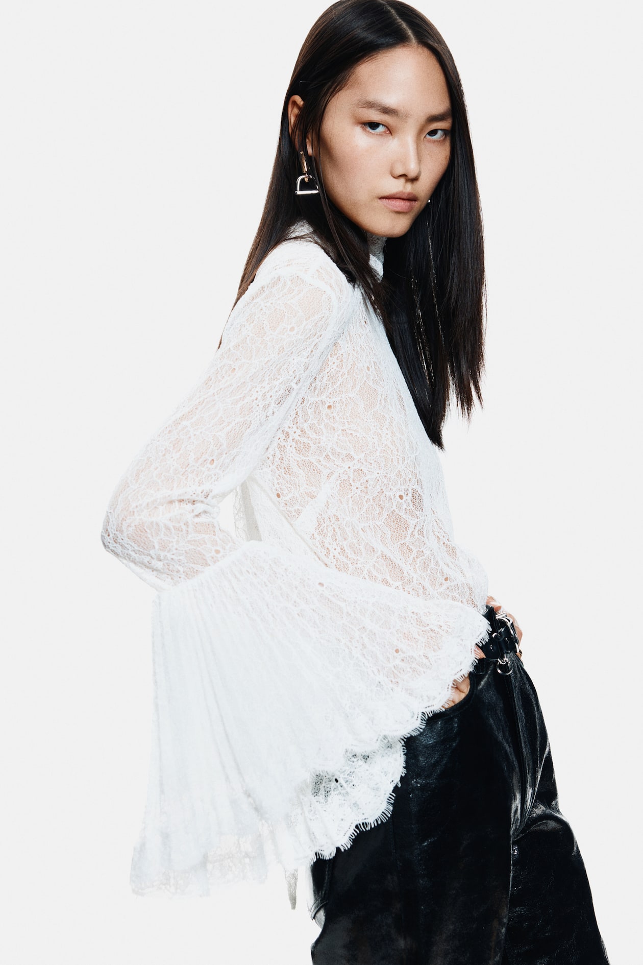 Trumpet-Sleeved Lace Blouse - image 5