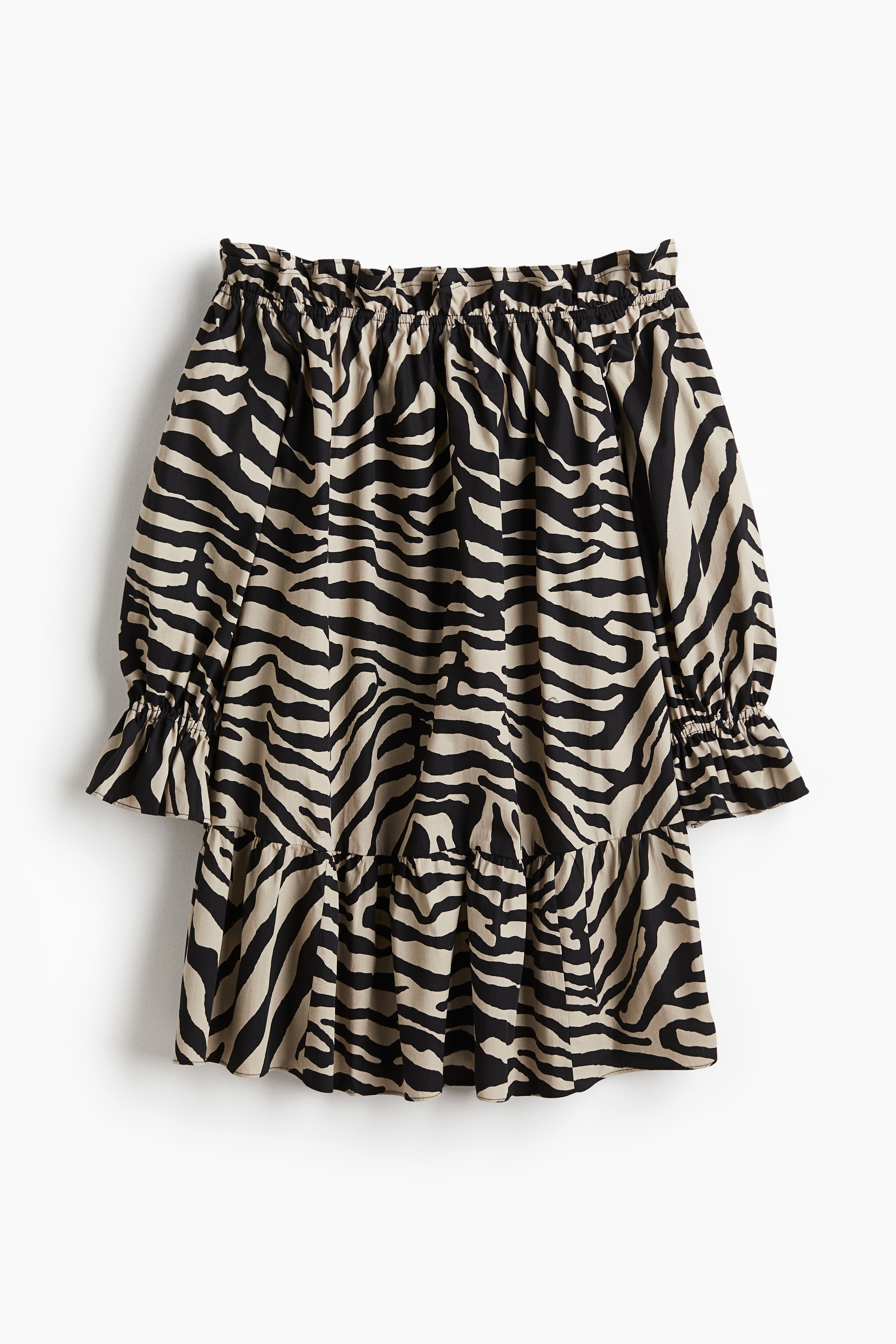 Έξωμο φόρεμα από ποπλίνα - Μαύρο/μοτίβο ζέβρας