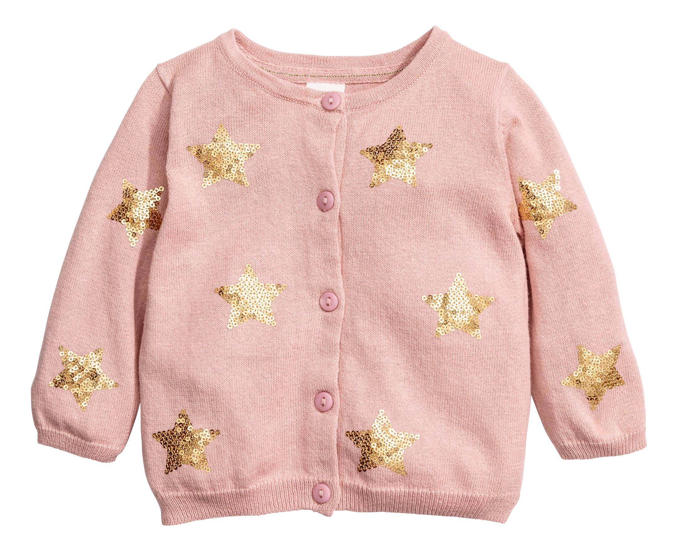 View larger image: Sequined cotton cardigan - Powder pink/Stars - Kids | H&M GB 1