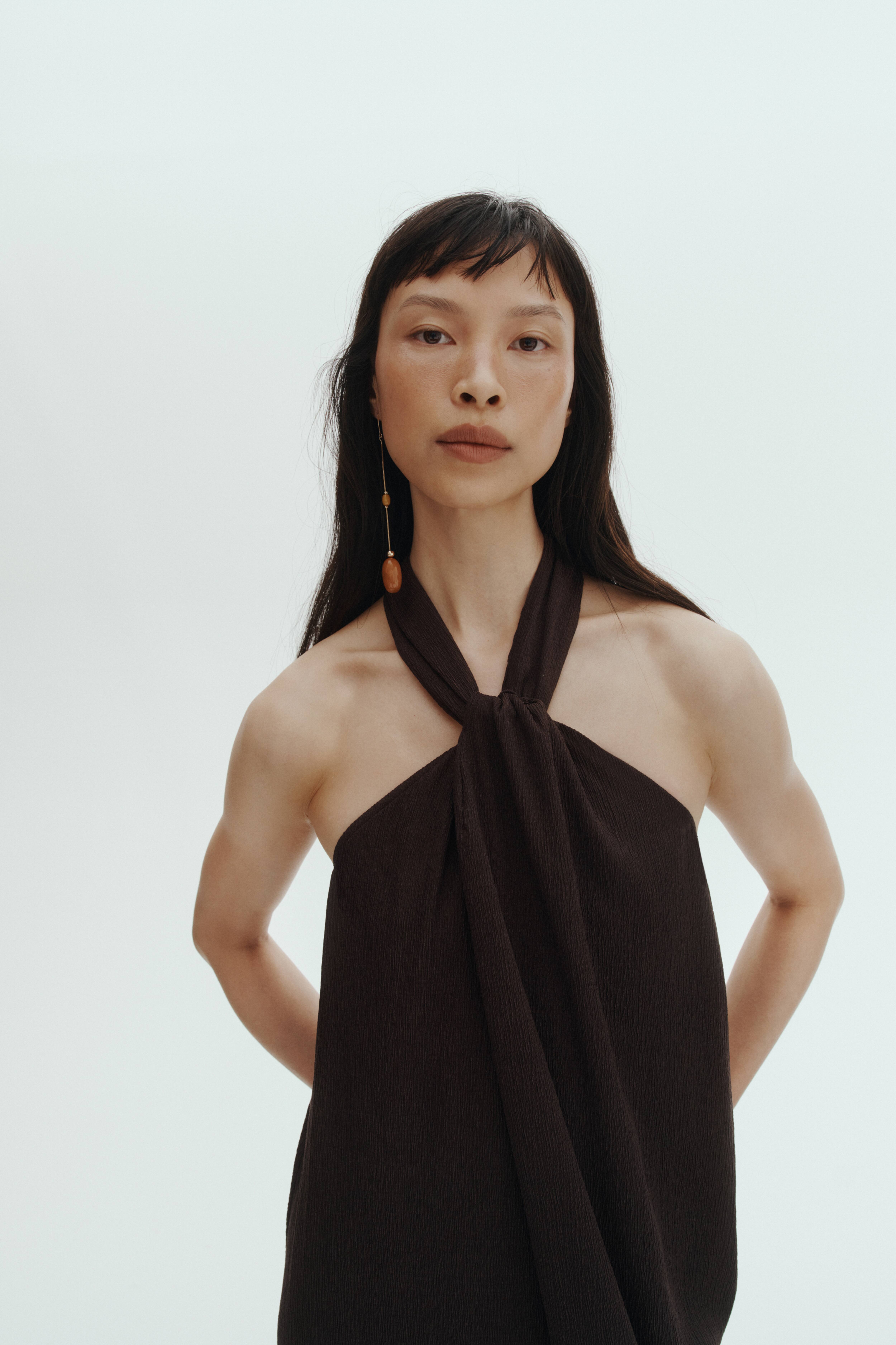 Twist-Detail Halterneck Dress
