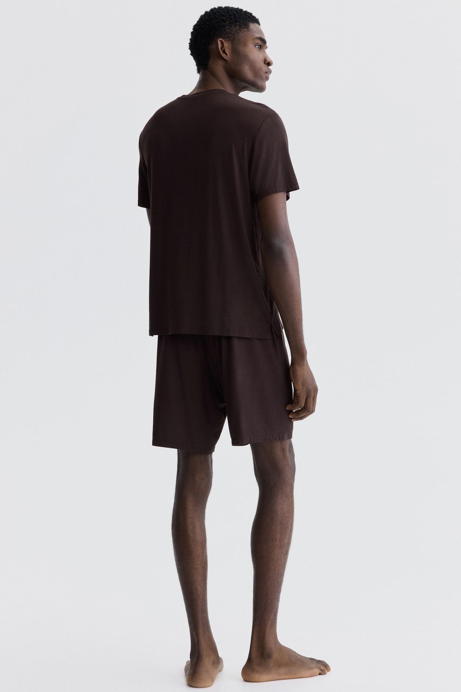 Jersey pyjama T-shirt and shorts - Dark brown/Light grey marl/Turquoise - 7