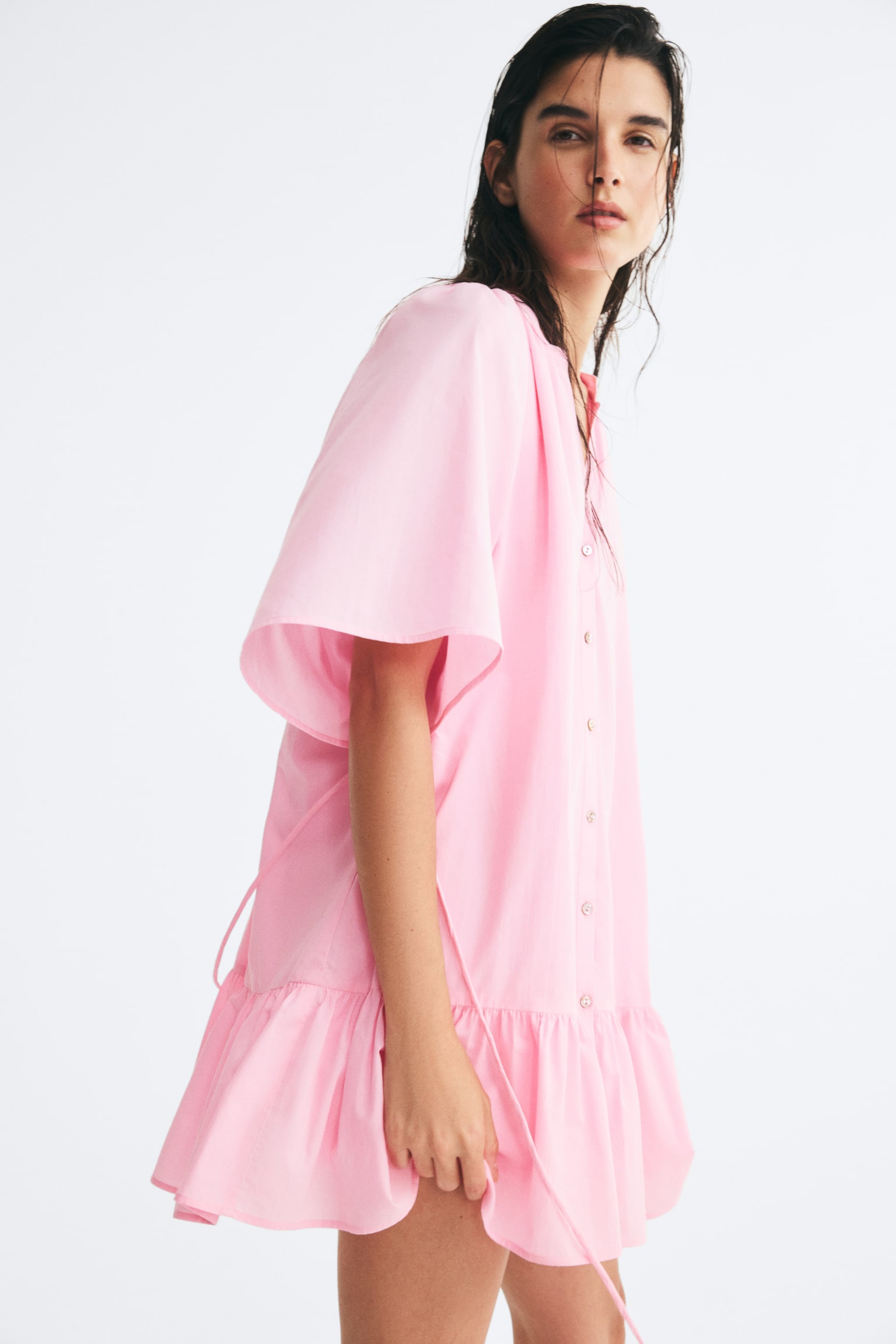 Tie-belt shirt dress - Pink/Light beige/Lemons/Cream/Light blue/Floral/Blue/Paisley pattern - 1