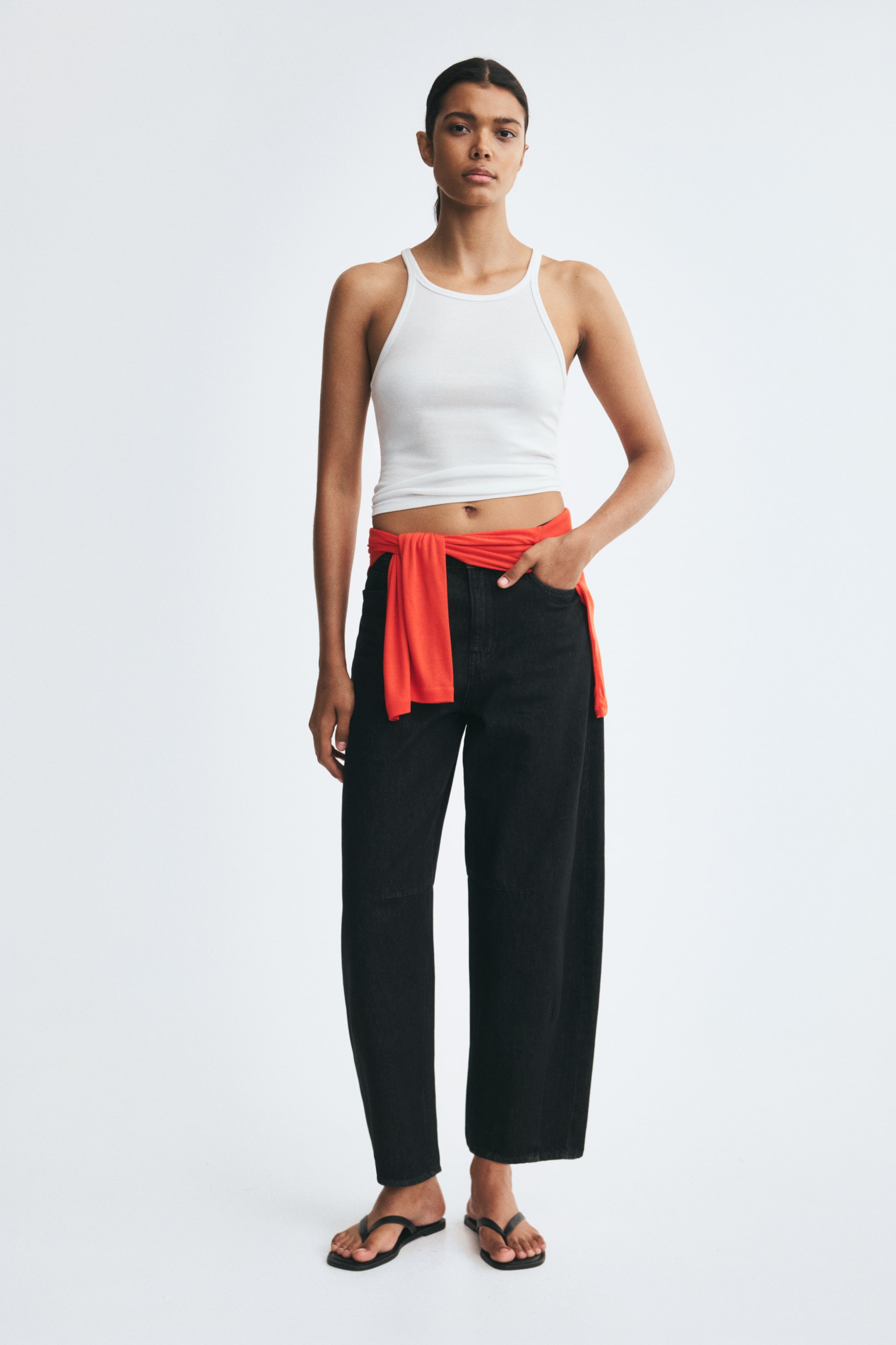 High-Waist Barrel-Leg Ankle Jeans