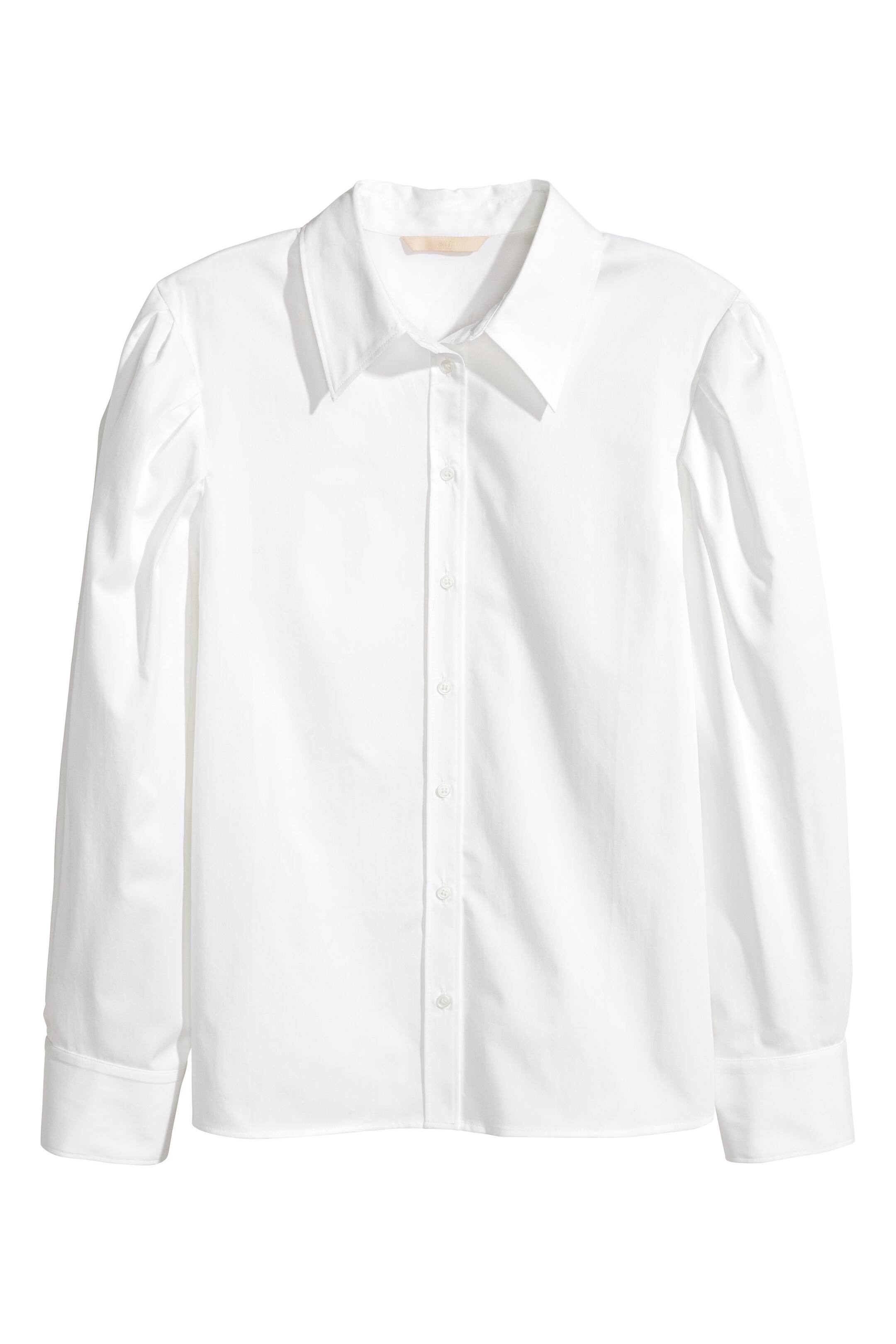 View larger image: Cotton shirt with puff sleeves - White - Ladies | H&M GB 1