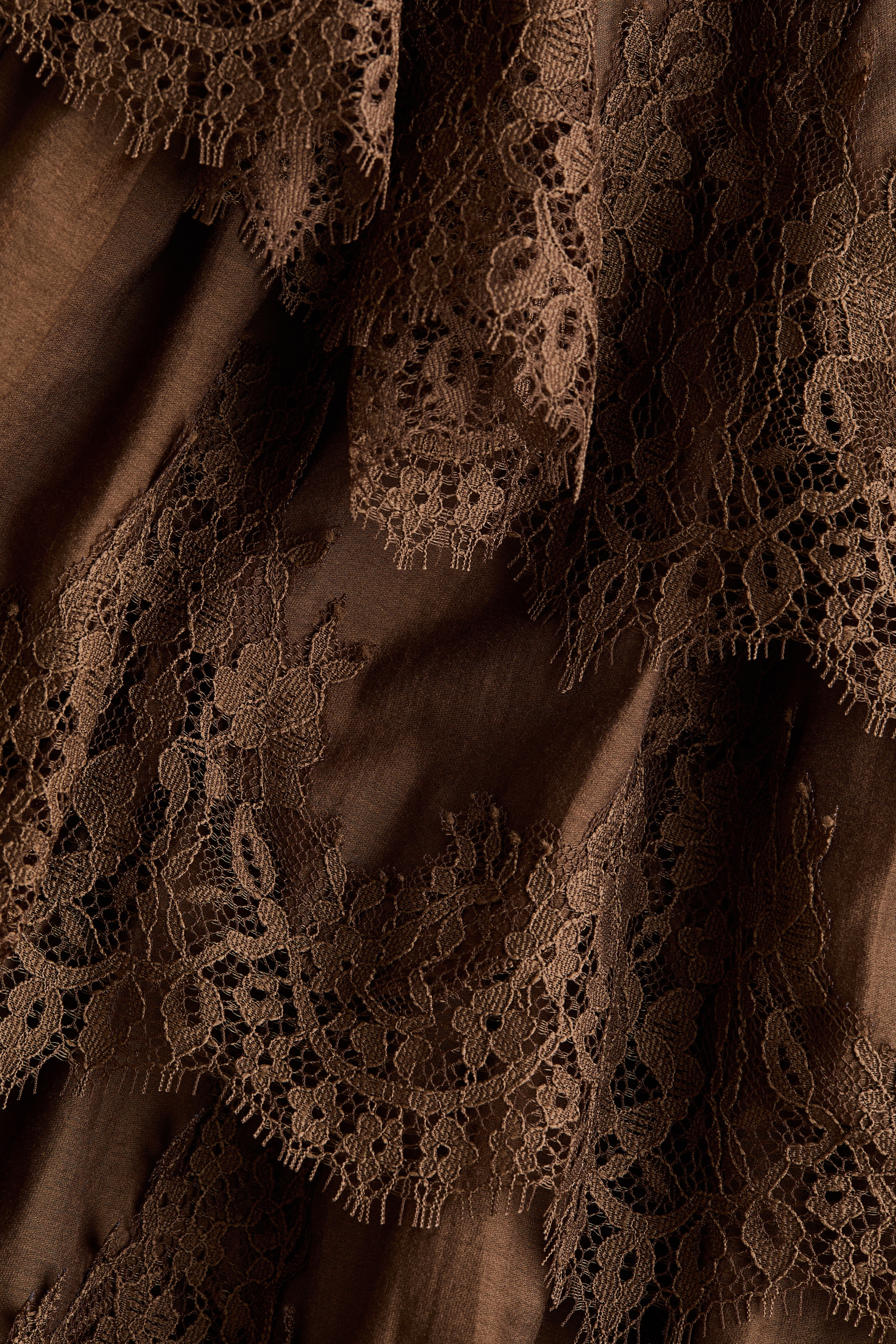 Tiered Lace-Trimmed Dress - Brown