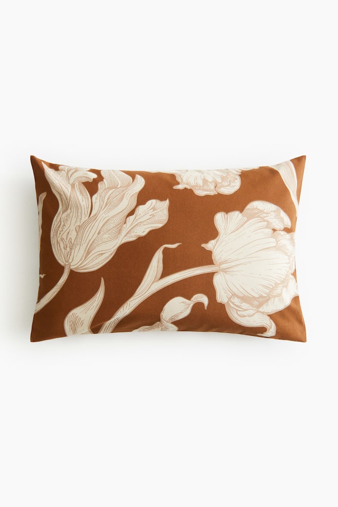 Cotton Canvas Cushion Cover - Brown/floral - 1