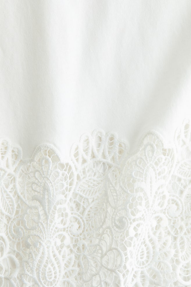 Lace-trimmed T-shirt-White - 4