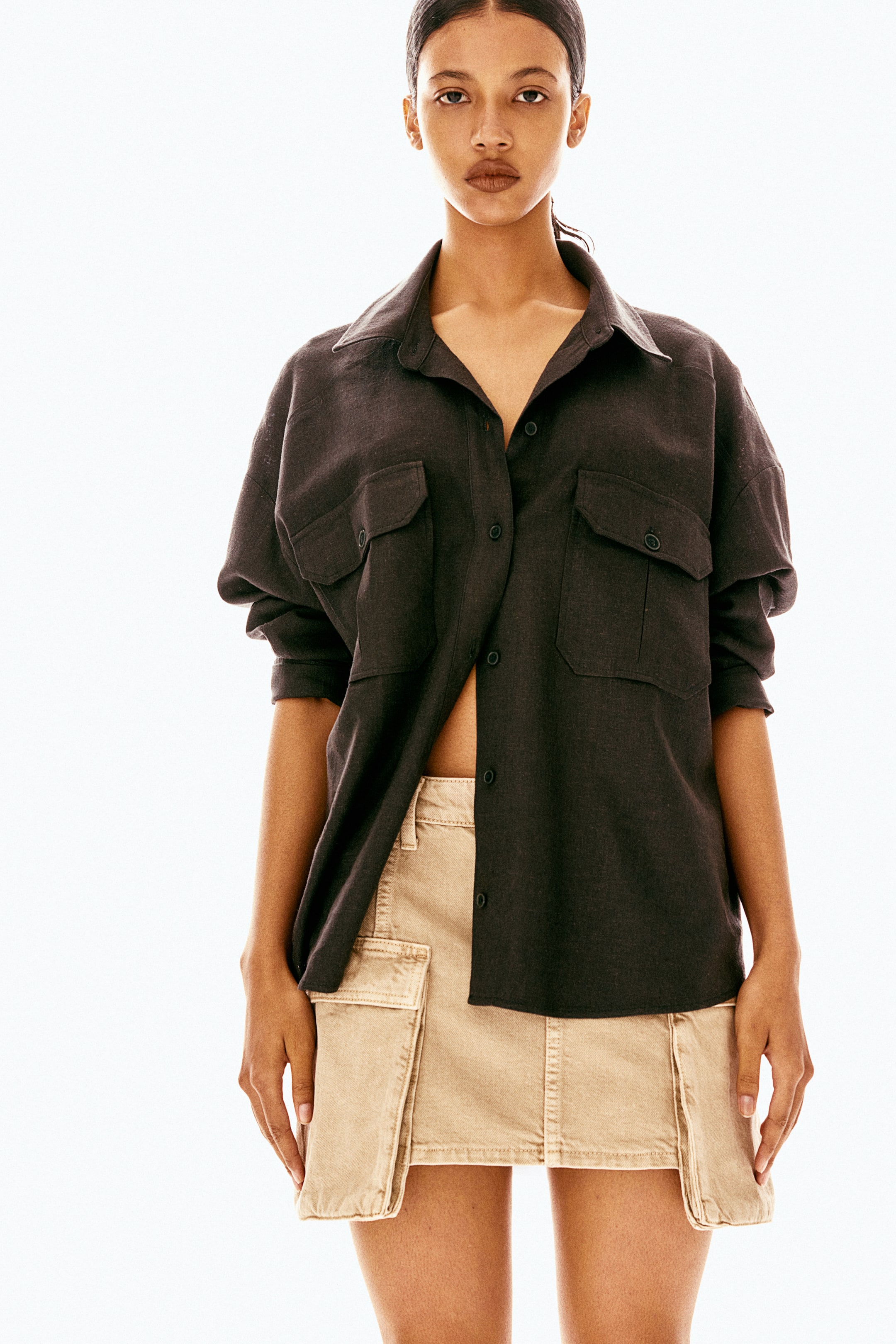 Oversized Linen-blend Cargo Shirt