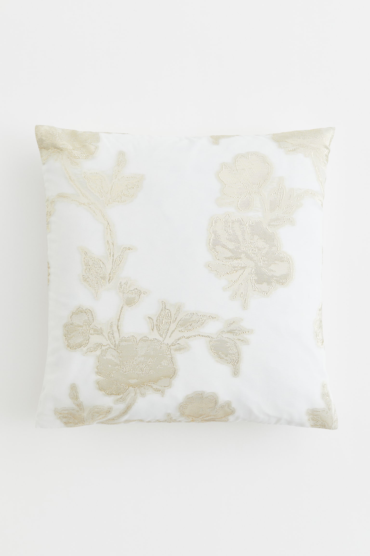 Jacquard-weave cushion cover - White/Gold-coloured