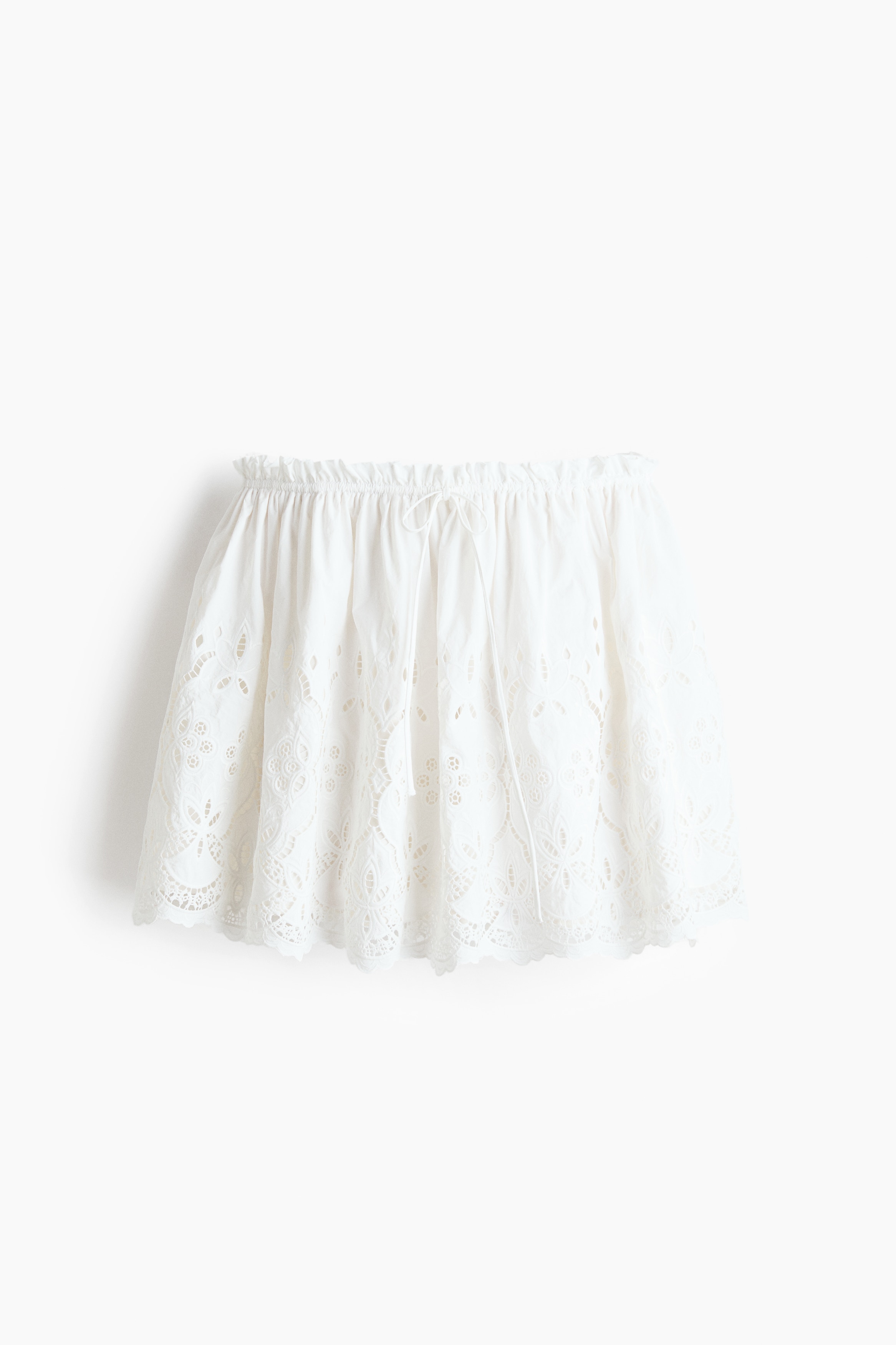 Eyelet-Embroidered Drawstring Skirt - White