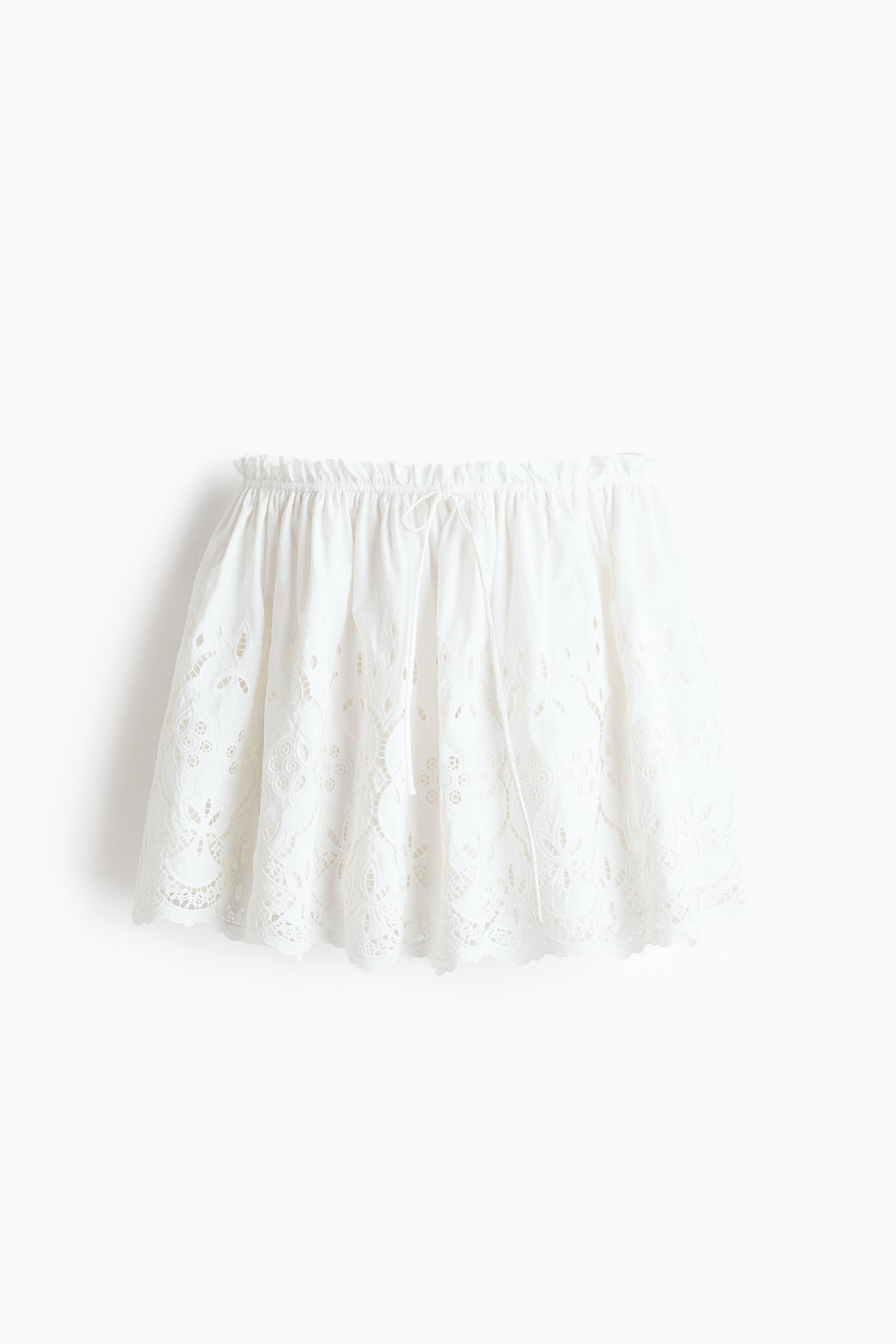 Broderie-anglaise drawstring skirt - White - 2