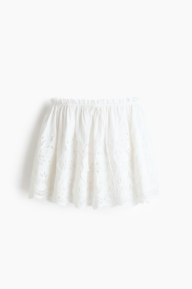 Eyelet-Embroidered Drawstring Skirt - White/Black - 1