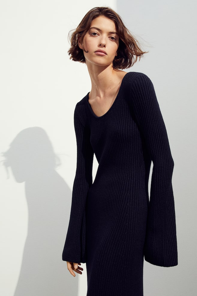 Silk-blend rib-knit dress - Black - 5