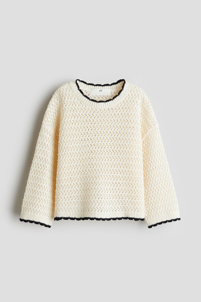 Pullover in maglia di cotone traforata - Crema - 1