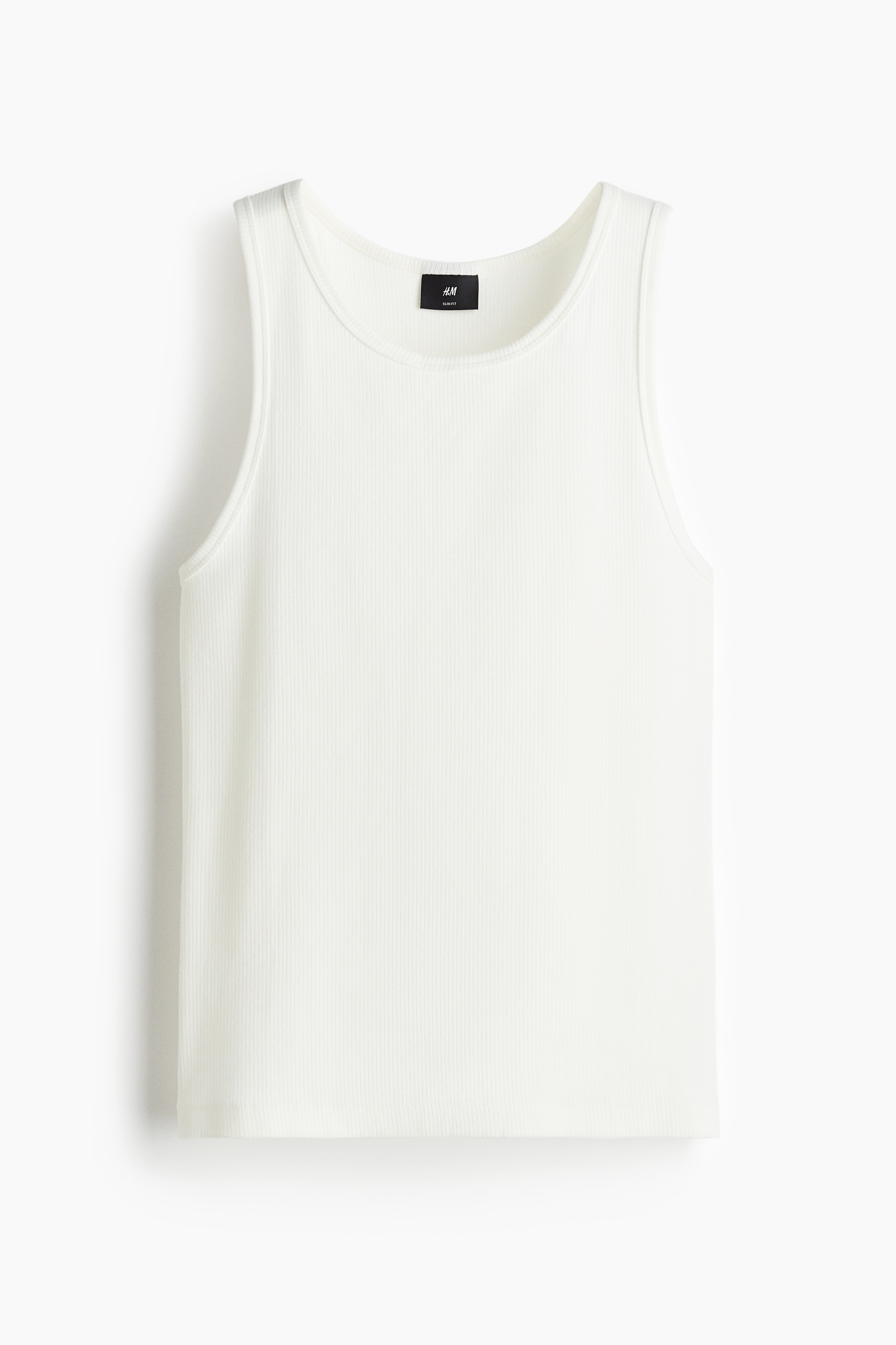 Ribbet tanktop Slim Fit - Hvid/Mørkegrå/Beige