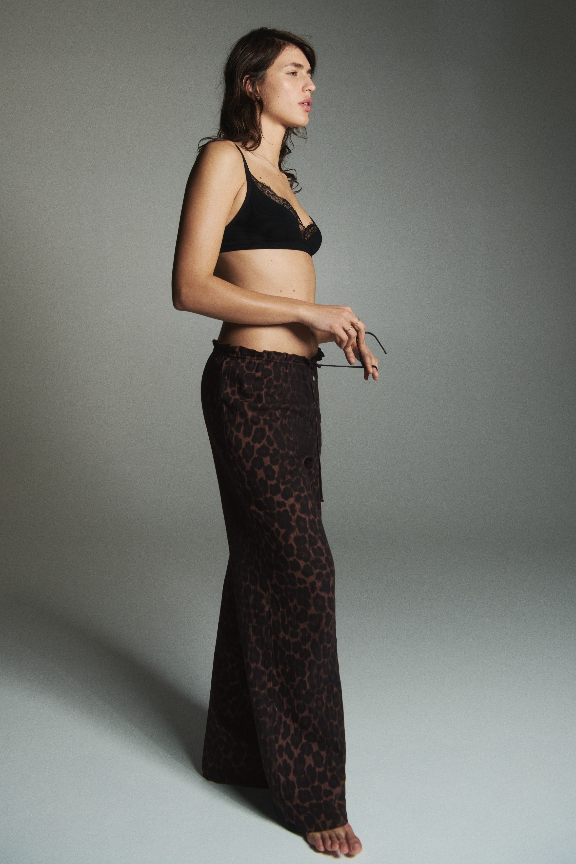 Muslin Pajama Pants - Dark brown/leopard print