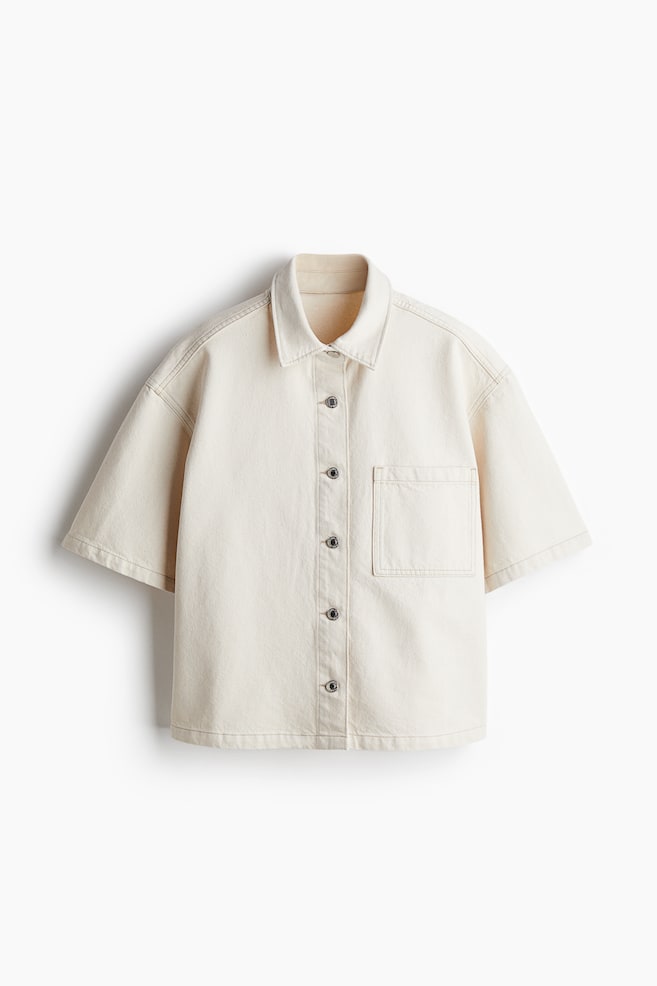 Oversized Denim Shirt - Cream - 1