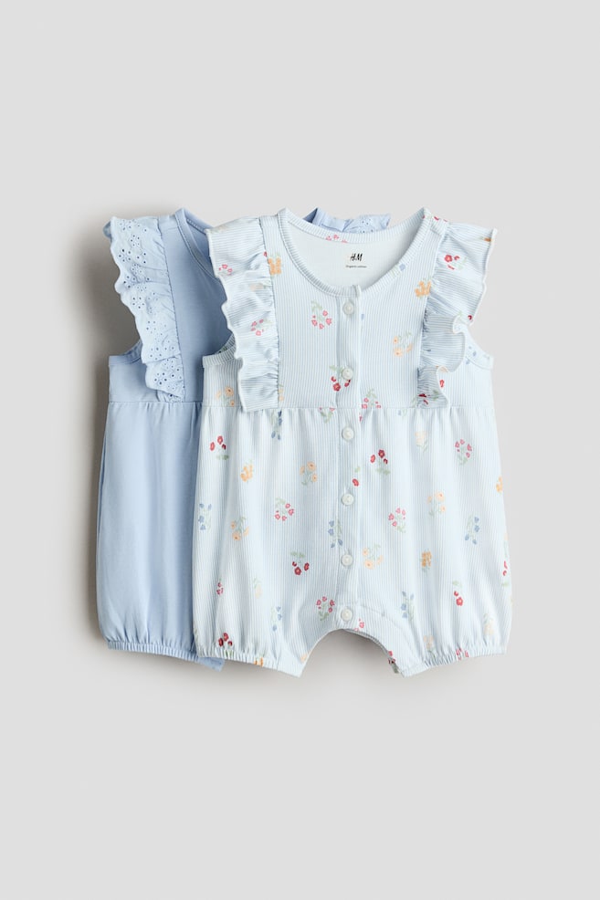 2-Pack Ruffle-Detail Romper Suits - Light blue/floral/Cream/floral - 1