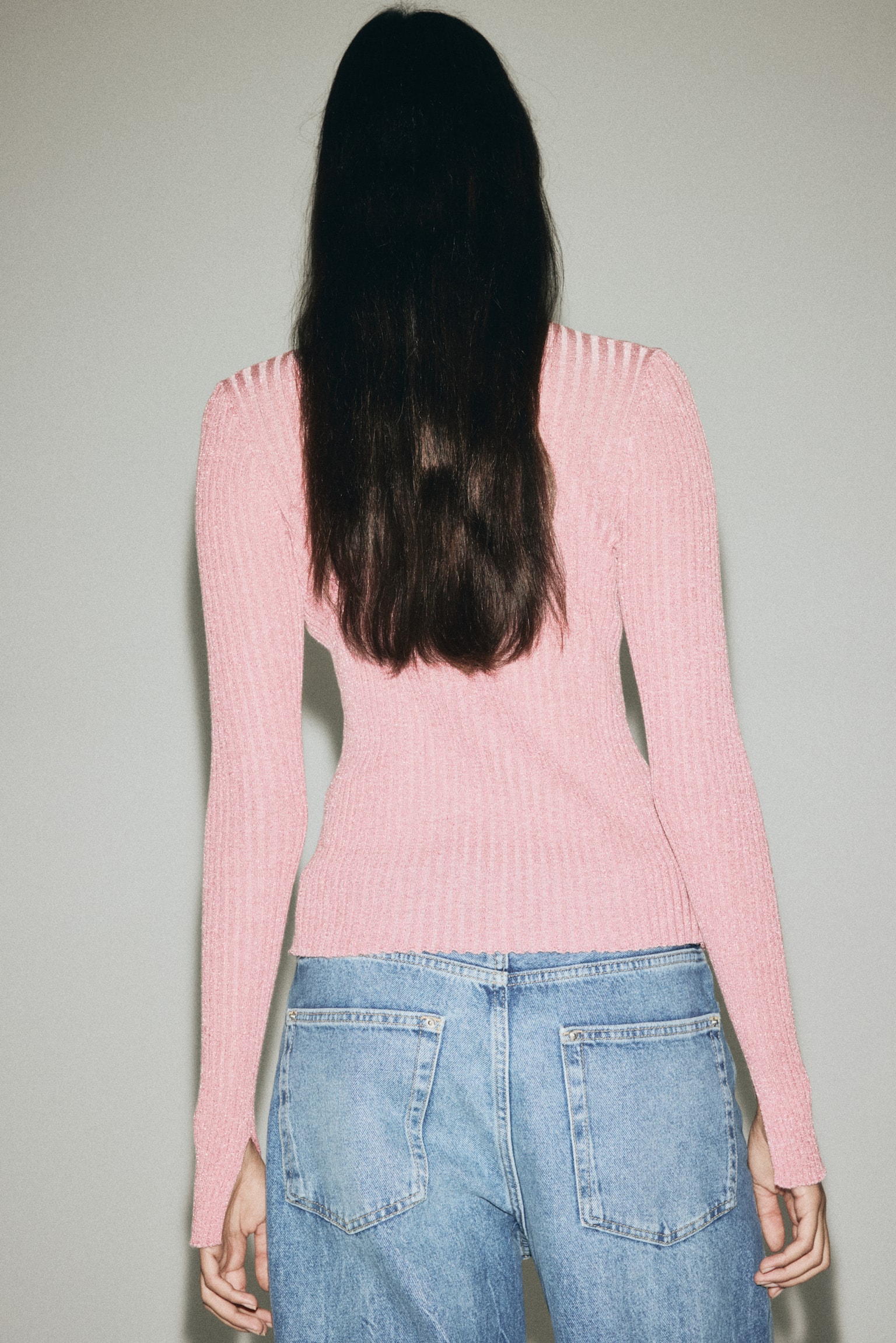 Glittery turtleneck top - Pink/Black/Dark brown - 3