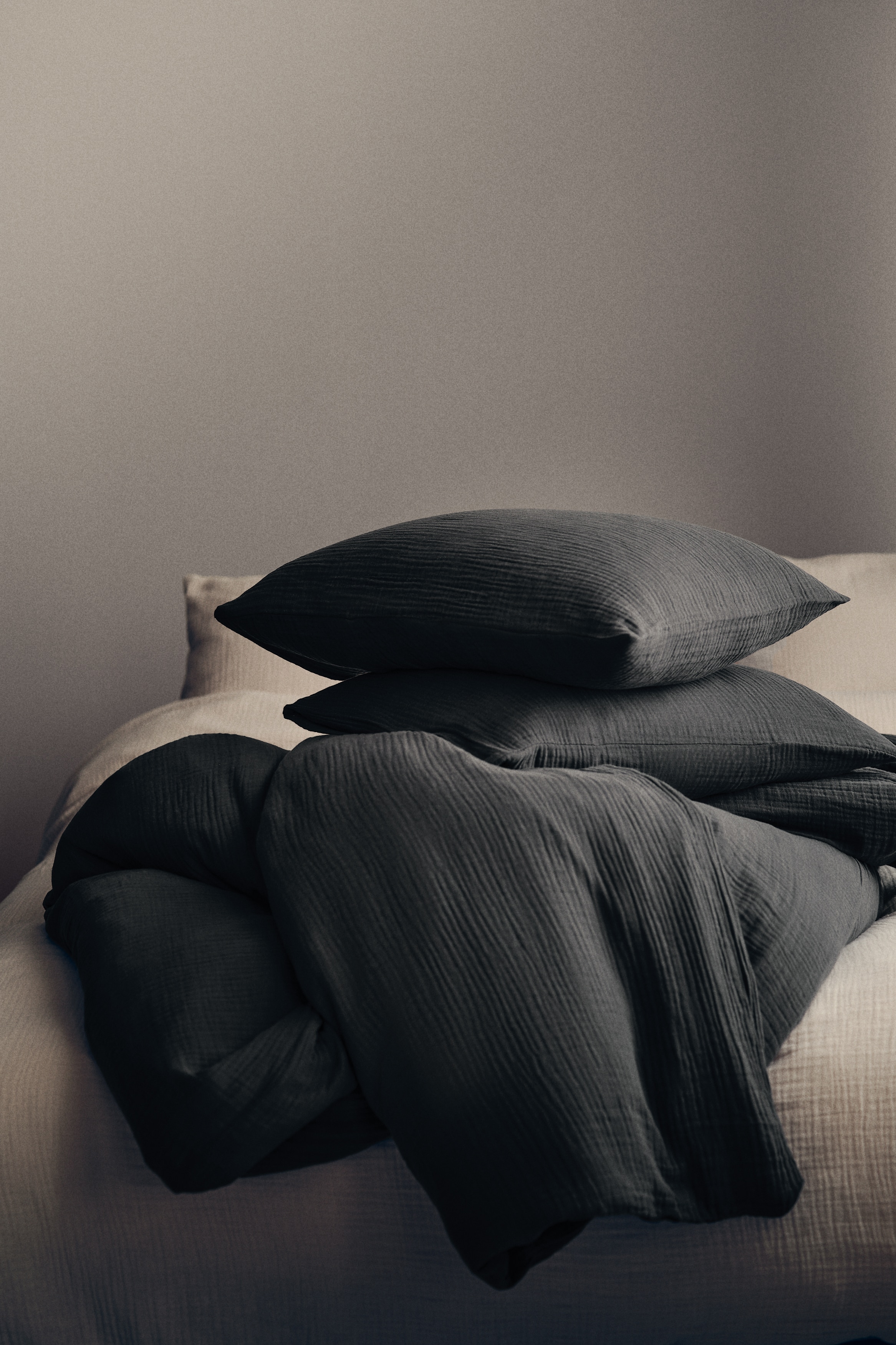 Muslin King/Queen Duvet Cover Set - Charcoal gray/Taupe/Rust red/Light beige/Light taupe/Light dusty green/Light pink