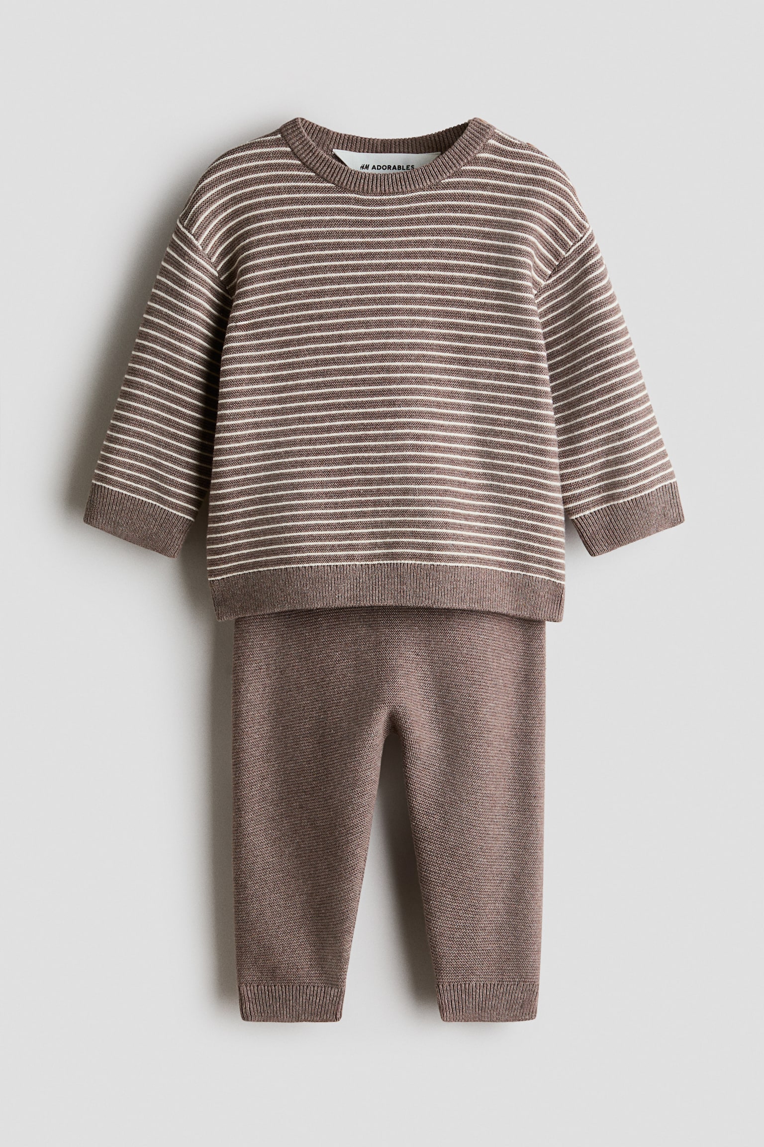2-Piece Fine-Knit Cotton Set - Brown/white striped/Light khaki green/striped/Cream/nepped/Light blue - 1