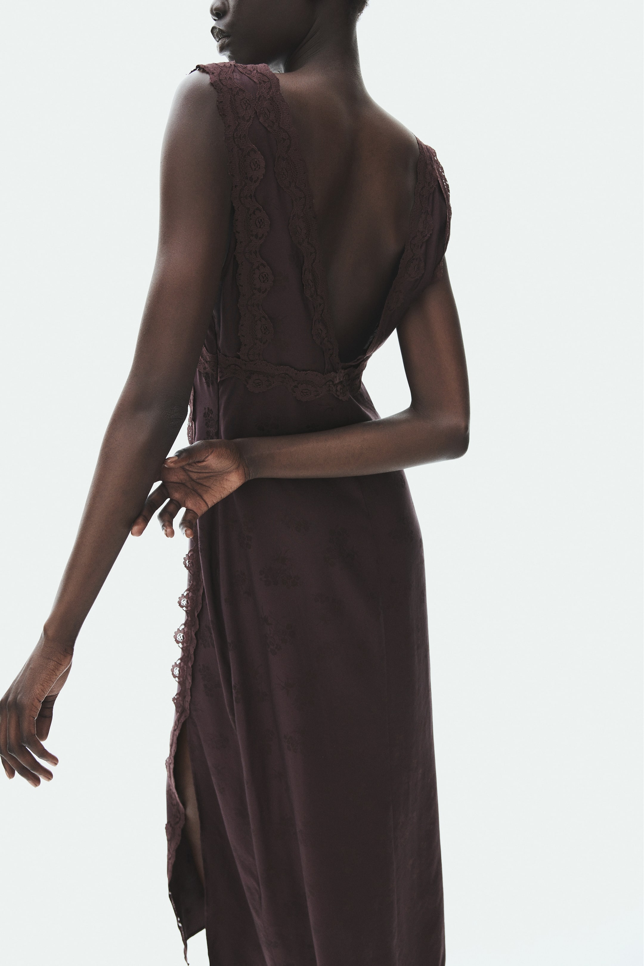 Lace-Trimmed Jacquard-Weave Dress