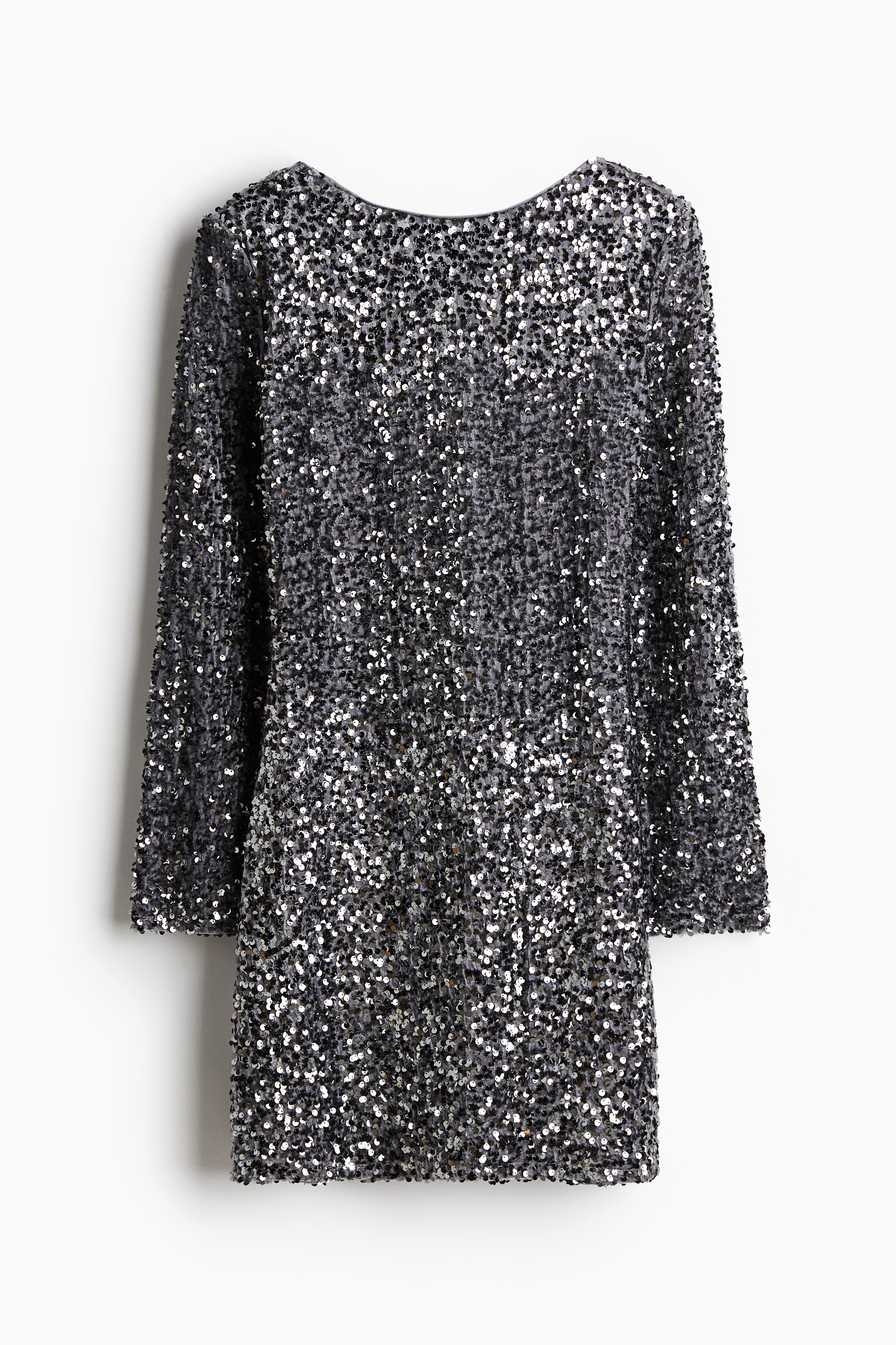 Ladies - Silver-coloured Sequined deep-back dress - Size: M  - H&M