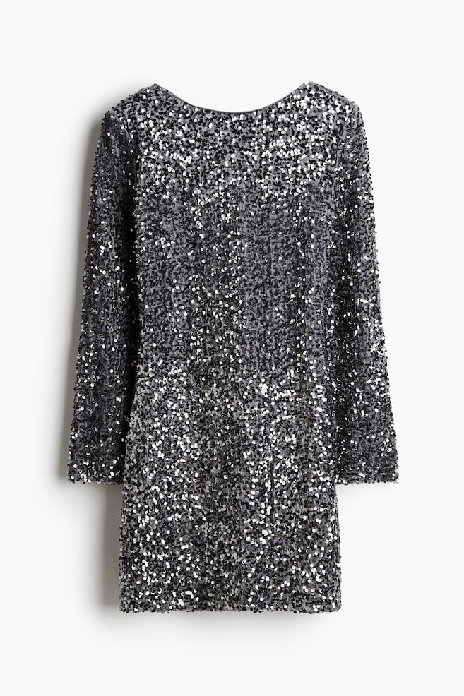 Robe à sequins avec dos décolleté - Argenté/Noir - 1