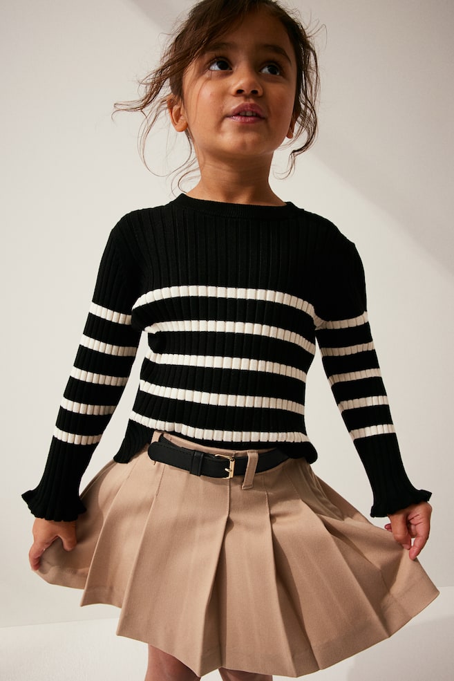 Pleated skirt - Beige/Black/Black/Dogtooth-patterned - 3