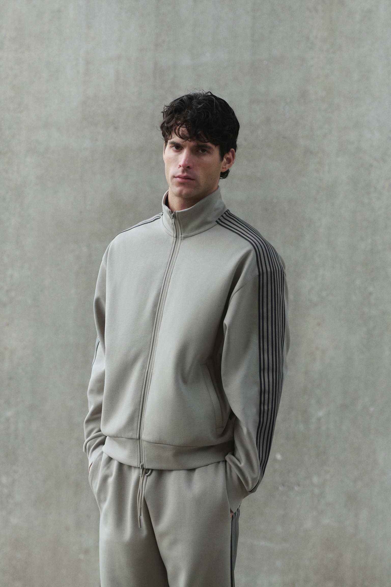 Regular Fit Track jacket with DryMove™ - Beige/Black - 1