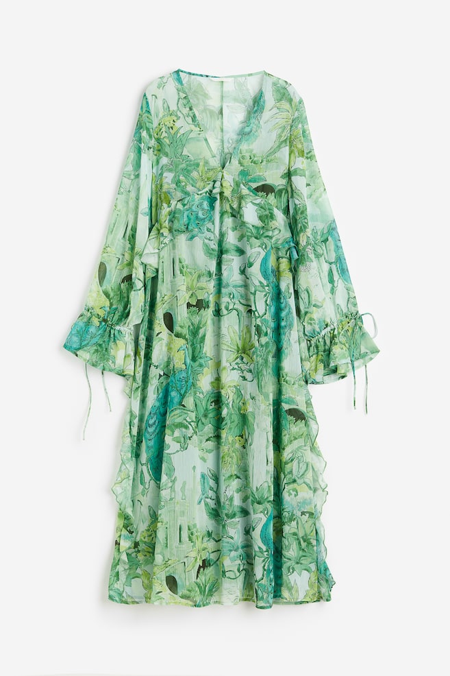Longue robe volantée - Vert clair/motif - 2