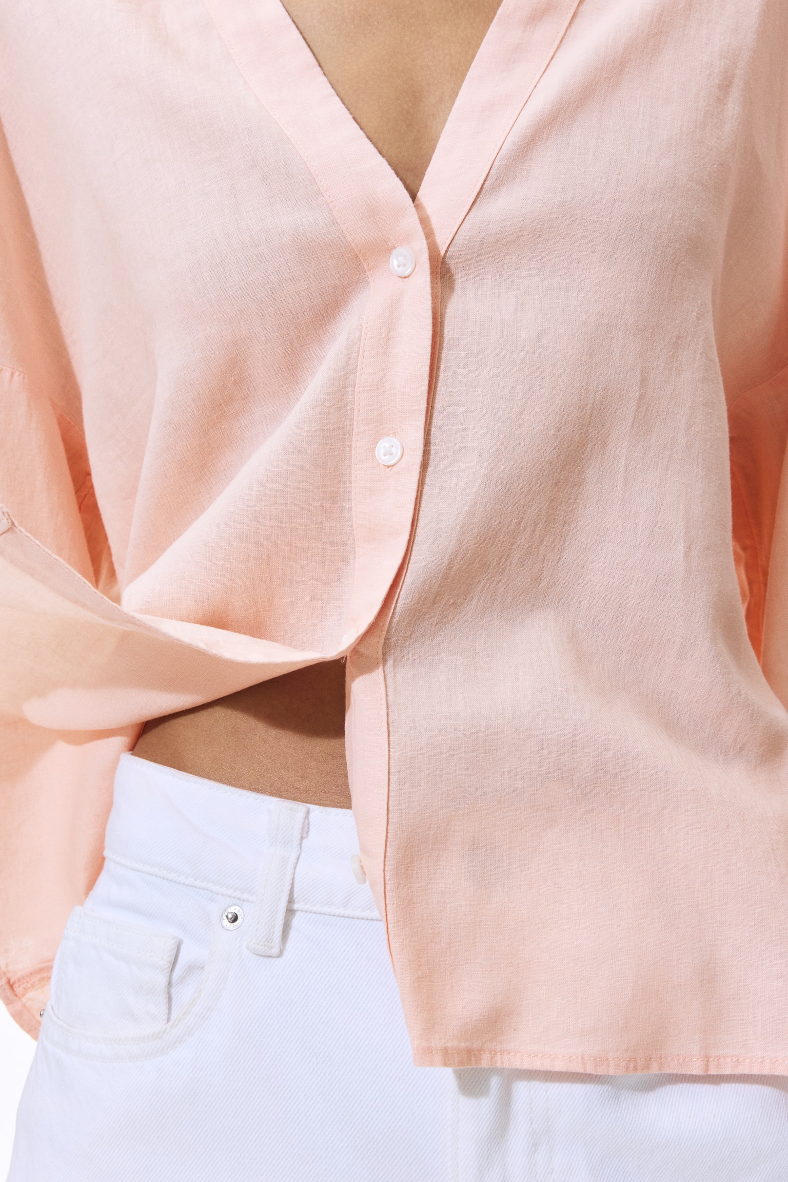 Linen-blend shirt-Light pink - 3