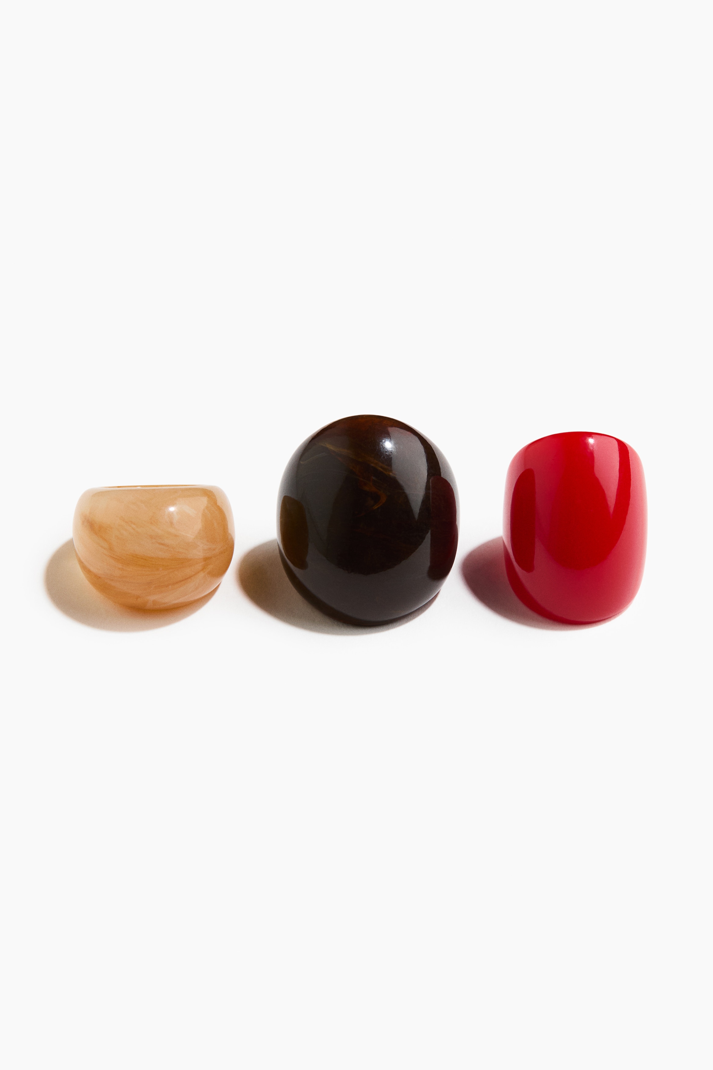 3-pack chunky rings - Red/dark brown/apricot