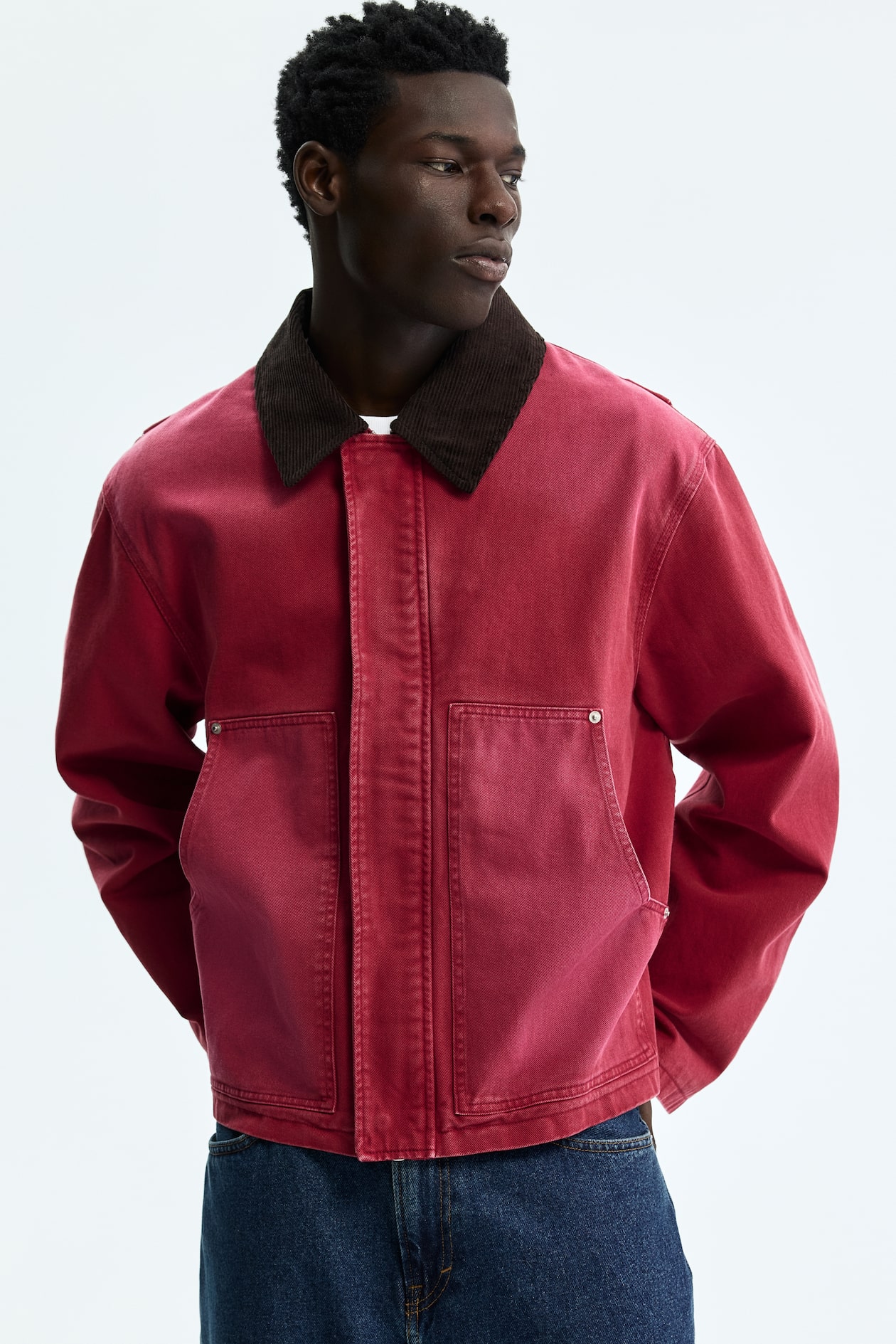 ショートワークウェアジャケット - レッド／カラーブロック - Men | H&M JP