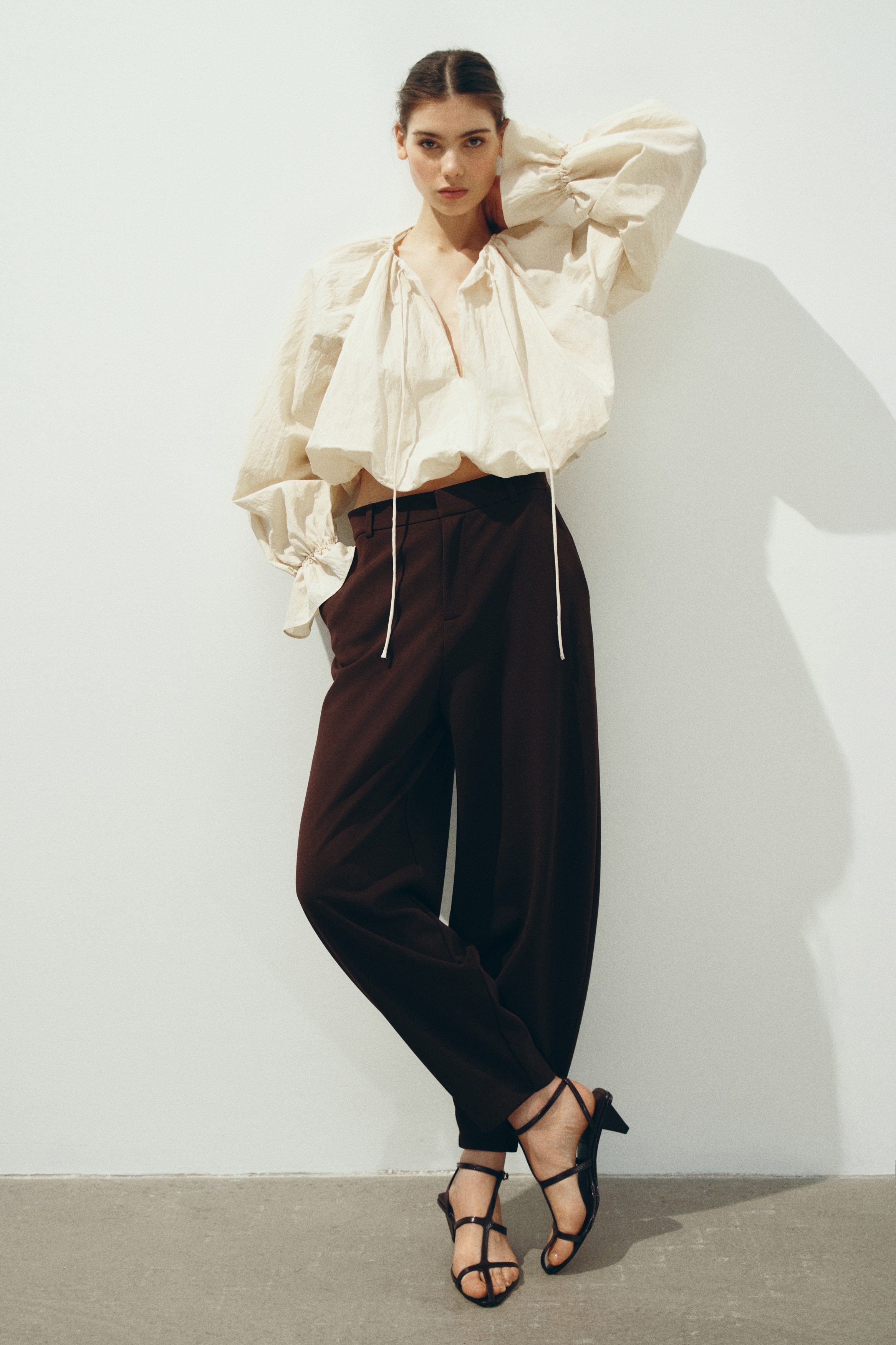 Tricot barrel-leg broek - Donkerbruin