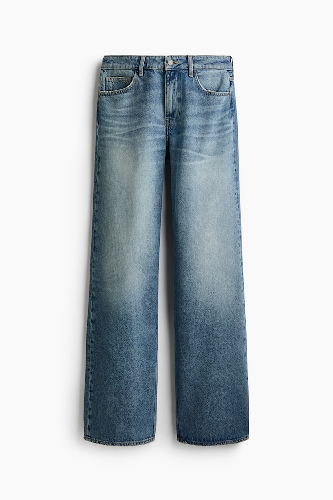 Extra Long Wide Regular Waist Jeans - Light denim blue/Denim blue/Beige - 1