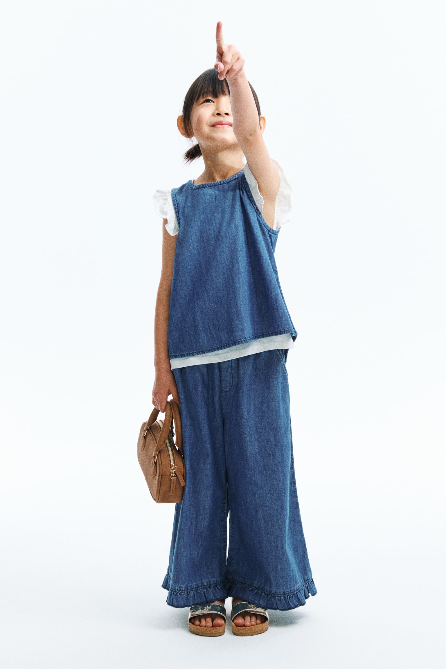 Frill-detail denim trousers - Denim blue - 1