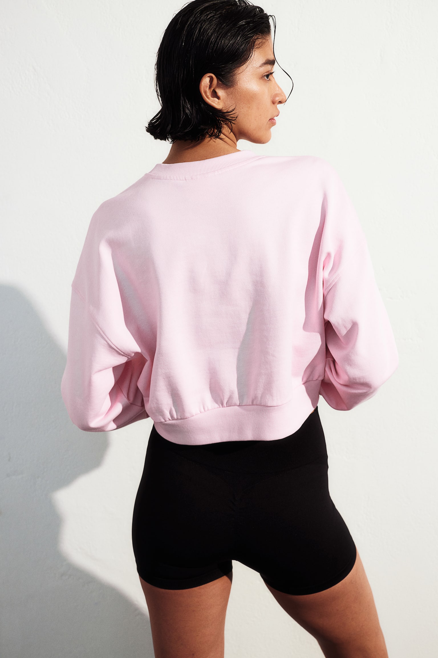 Cropped sweatshirt - Light pink/Light grey marl/Blue - 5