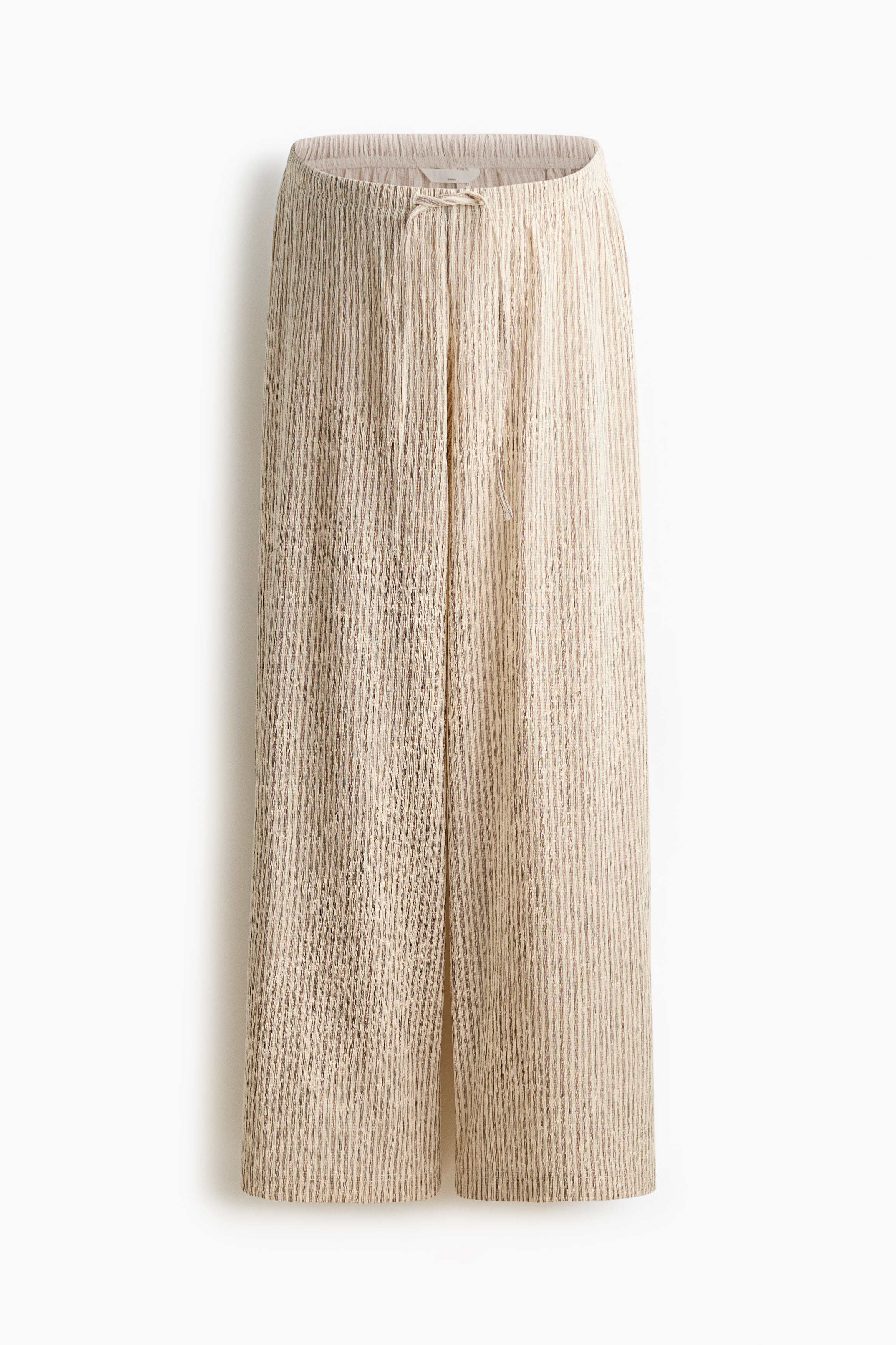 MAMA Textured Drawstring Pants-Light beige/striped