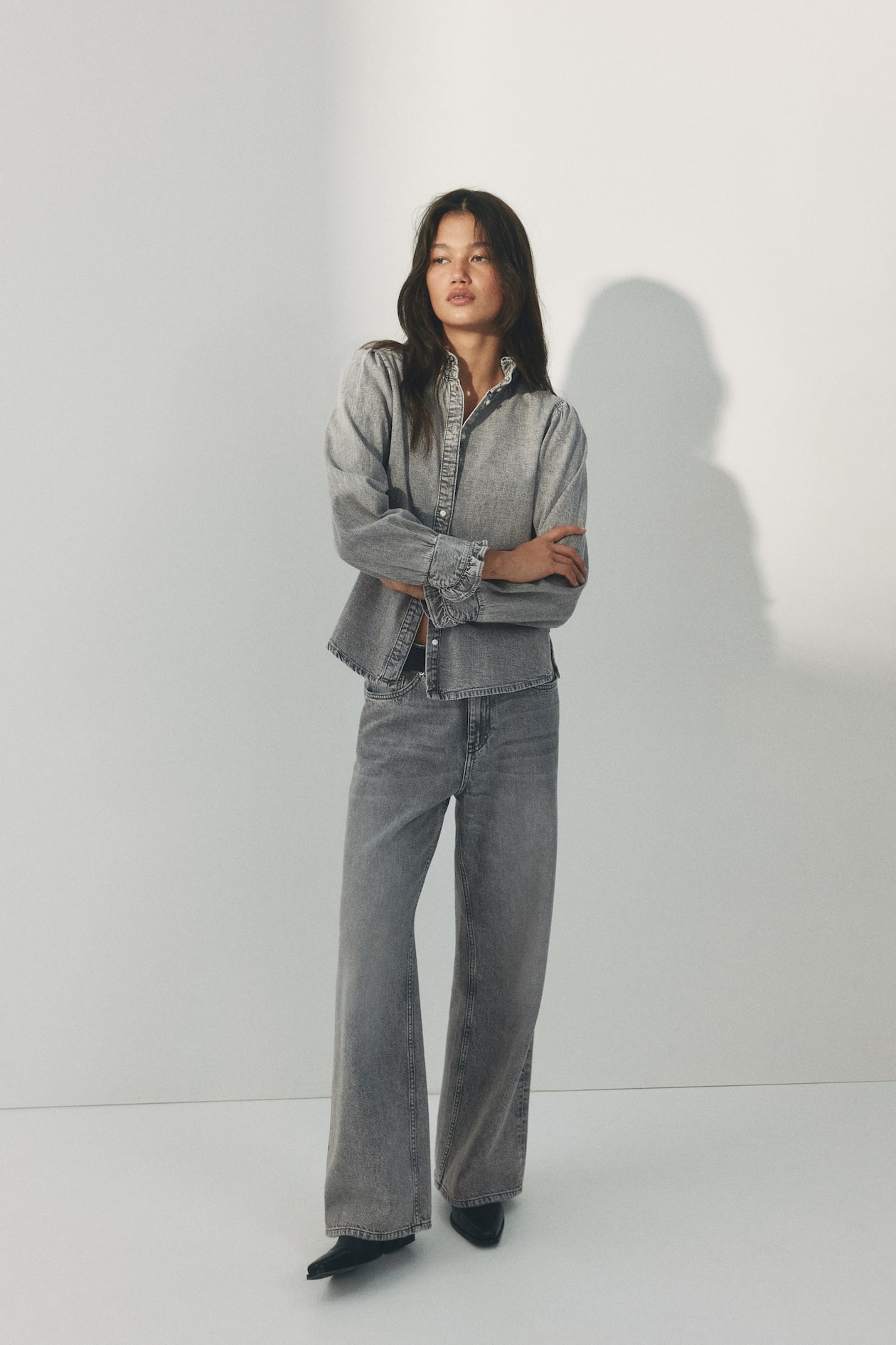 Ruffle-Trimmed Denim Blouse - image 3