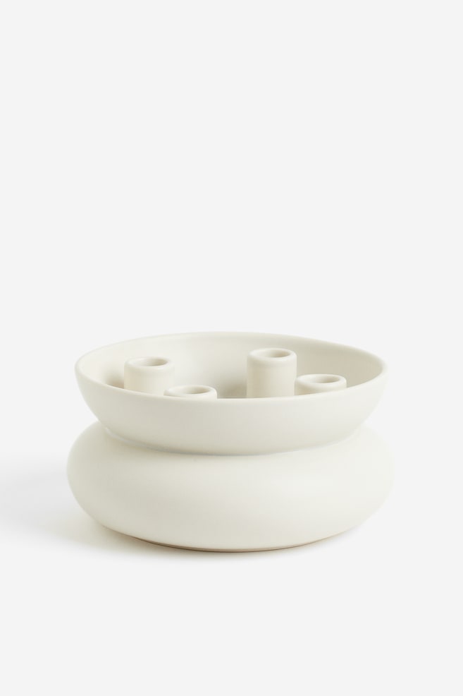 Stoneware candle holder - White - 1