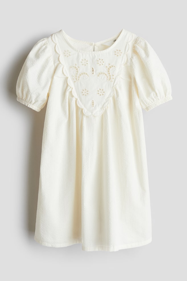 Cotton Seersucker Dress - White - 1