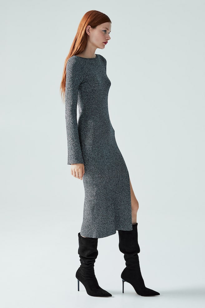 Rib-knit bodycon dress - Dark grey/Black - 1